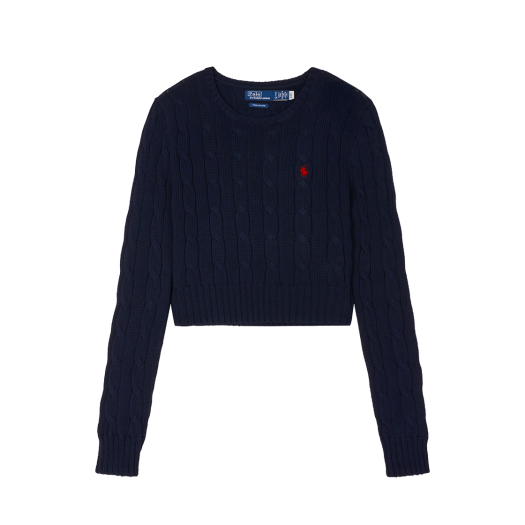KW5BKNPRL13NY [20% 적립] Polo Ralph Lauren Women Cable Knit Cotton Crop Sweater Blue - 25SS