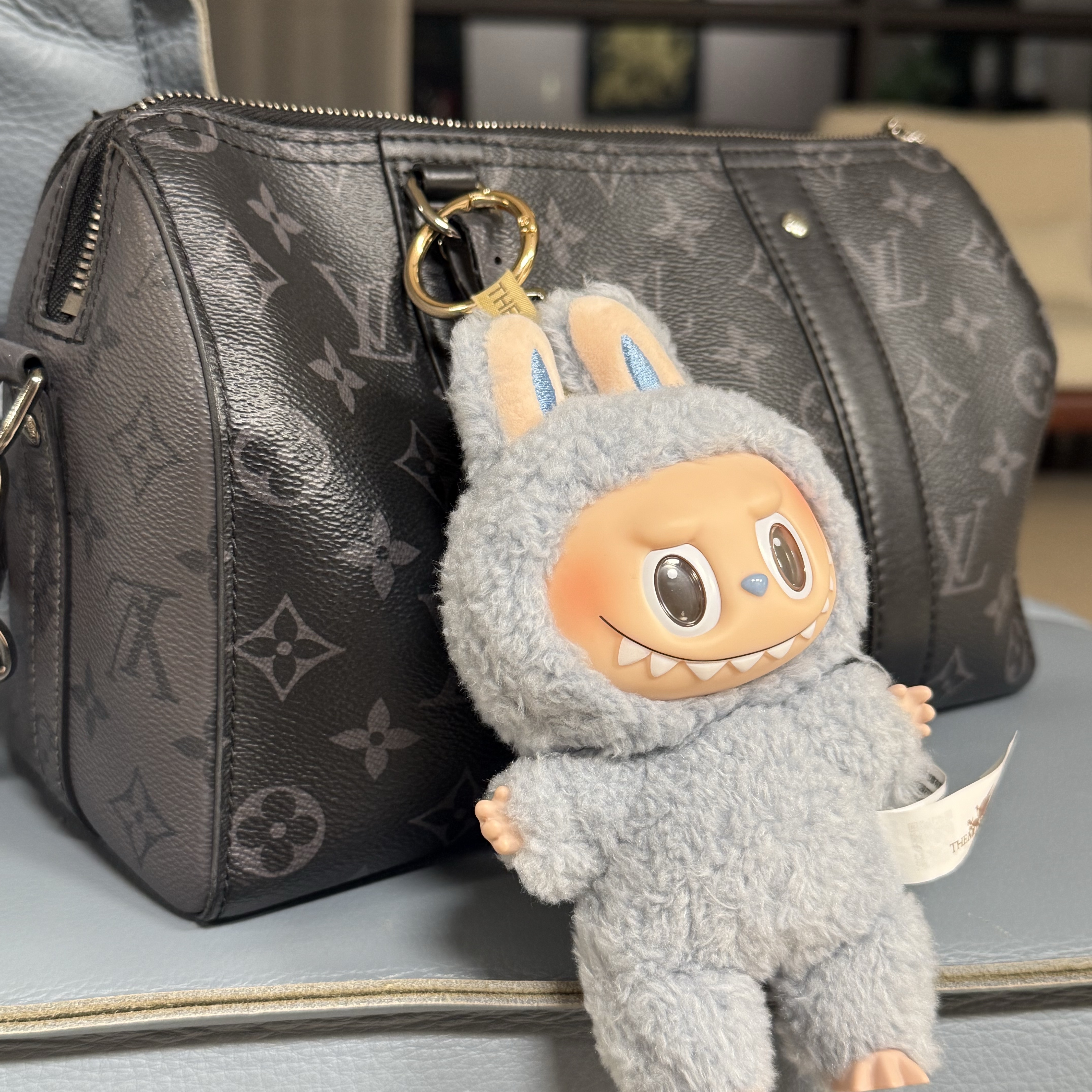 Pop Mart The Monsters Labubu Tasty Macarons Series Sealed Case (6 Blind Boxes), Pop Mart Labubu The Monsters Labubu Tasty Macarons Series Sea Salt Coconut Keyring (Opened Case) 착용 스타일