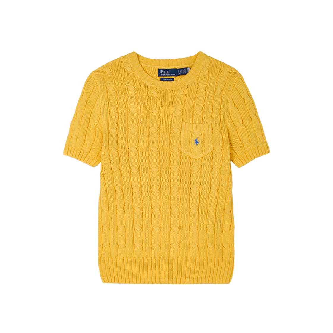 KW5CTSSRLE2YL [30% 적립] Polo Ralph Lauren Women Cable Knit Cotton Short Sleeve Sweater Yellow - 25FW - 대표 이미지 #1
