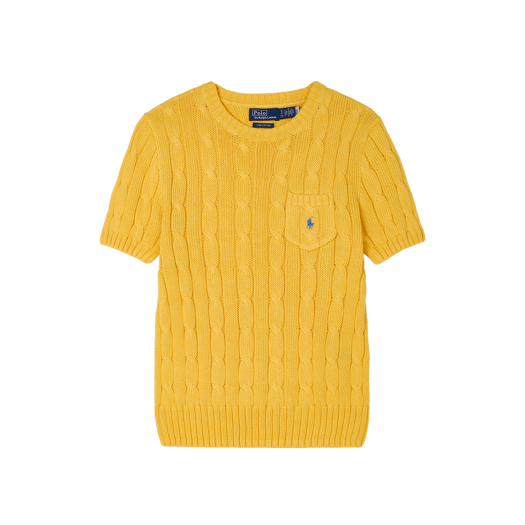 KW5CTSSRLE2YL [30% 적립] Polo Ralph Lauren Women Cable Knit Cotton Short Sleeve Sweater Yellow - 25FW