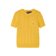 [20% 적립] Polo Ralph Lauren Women Cable Knit Cotton Short Sleeve Sweater Yellow - 25FW