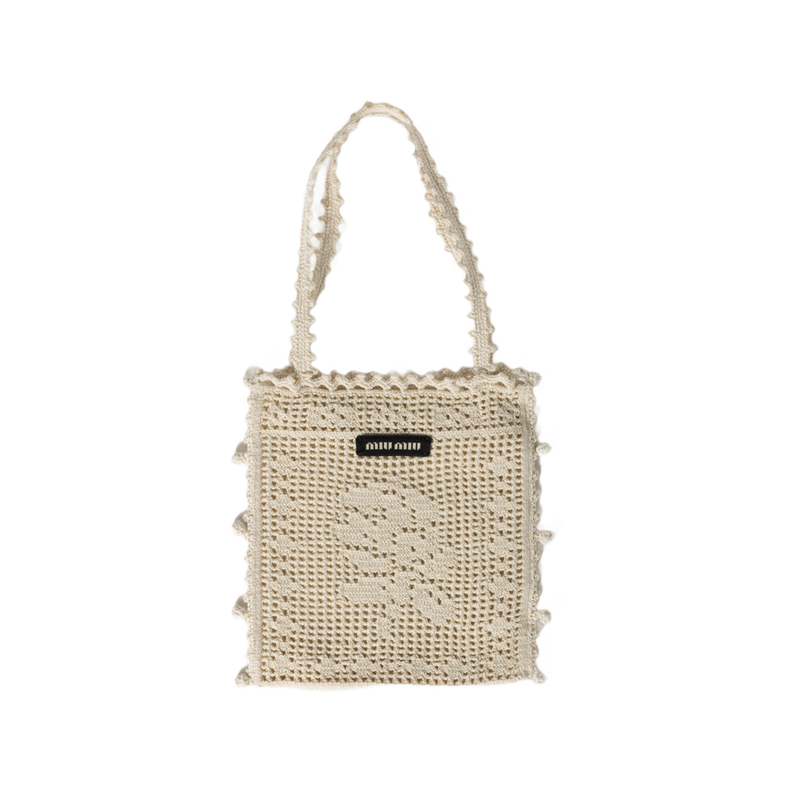 5BA288-2CRB-F0K74 Miu Miu Crochet Cotton Handbag Chalk White