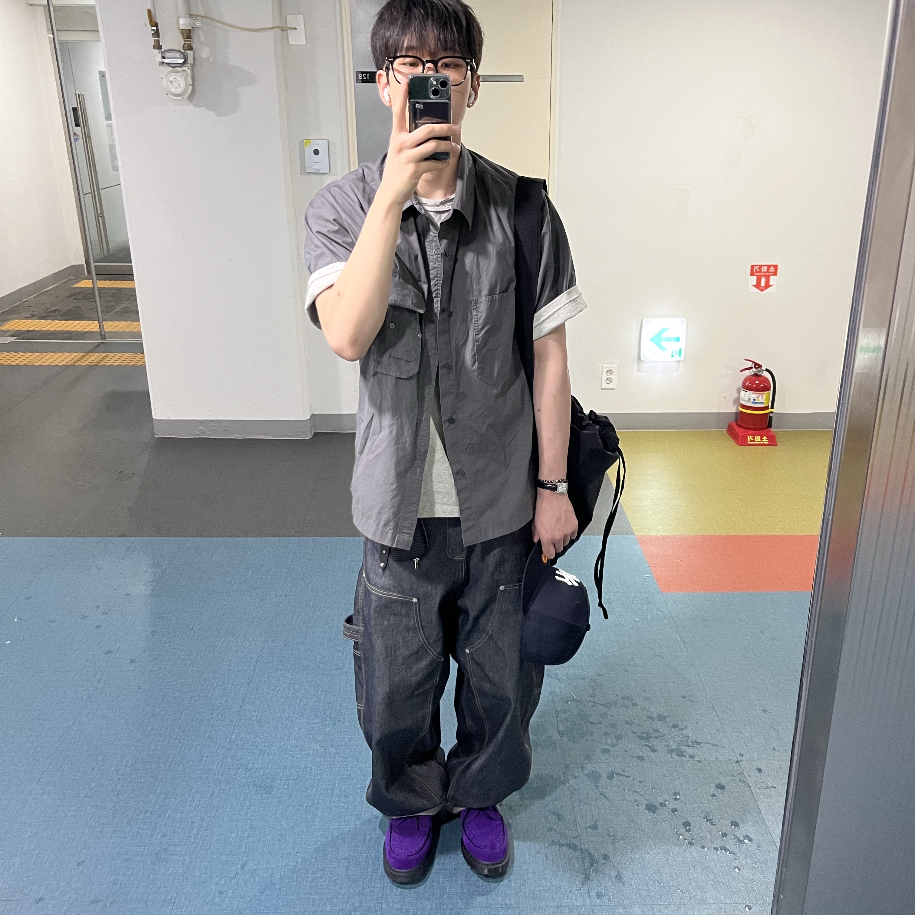 Porter Drawing Coin Key Case Black, GRAILZ x KOIN SEOUL Carpenter Raw Denim Pants Indigo 착용 스타일 - 1