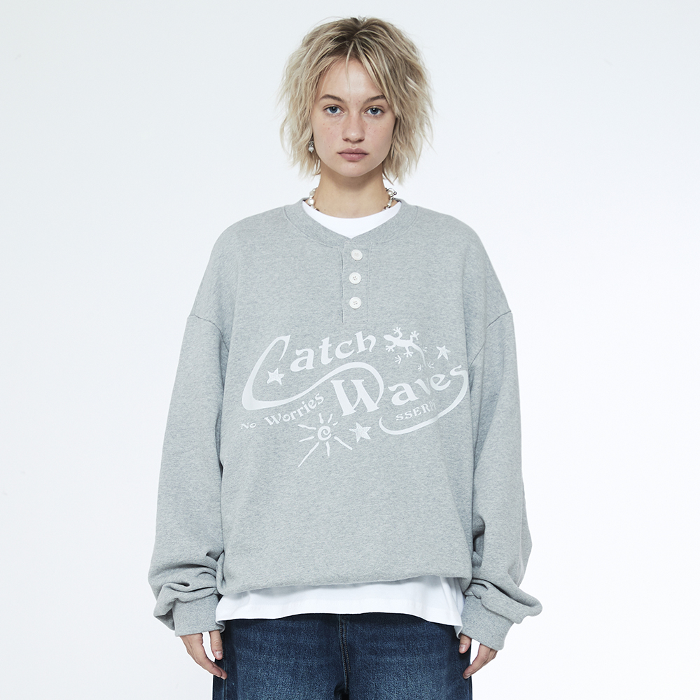 쎄르페 캐치 웨이브 헨리넥 스웨트셔츠 멜란지 그레이(SSERPE Catch Waves Henly Neck Sweatshirts Melange Grey) - 6