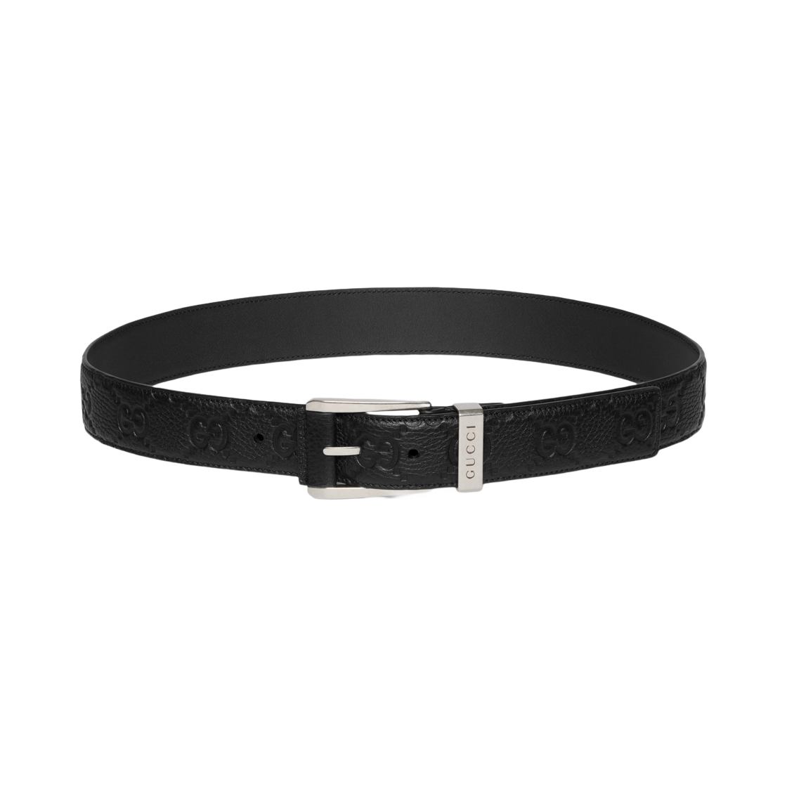 835194-AAE5X-1000 Gucci Square Buckle Embossed GG Belt Black