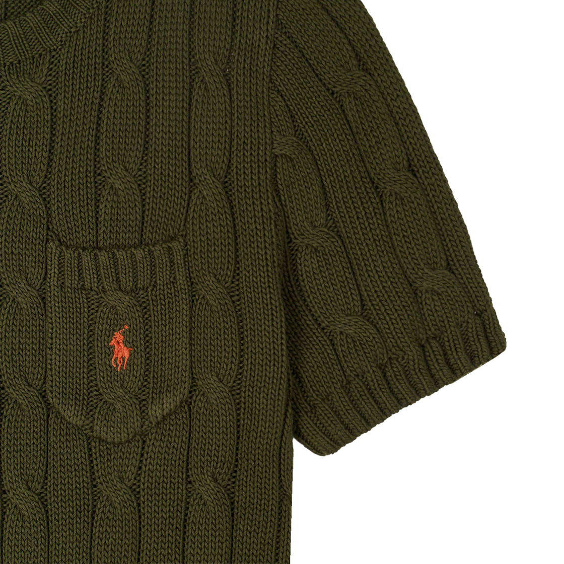 KW5CTSSRLE1GN [30% 적립] Polo Ralph Lauren Women Cable Knit Cotton Short Sleeve Sweater Green - 25FW - #5