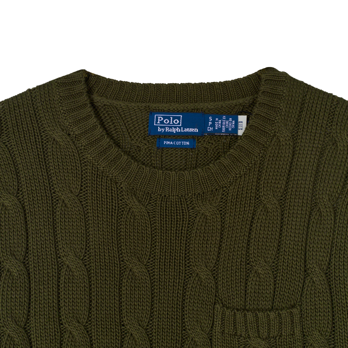 KW5CTSSRLE1GN [30% 적립] Polo Ralph Lauren Women Cable Knit Cotton Short Sleeve Sweater Green - 25FW - #3