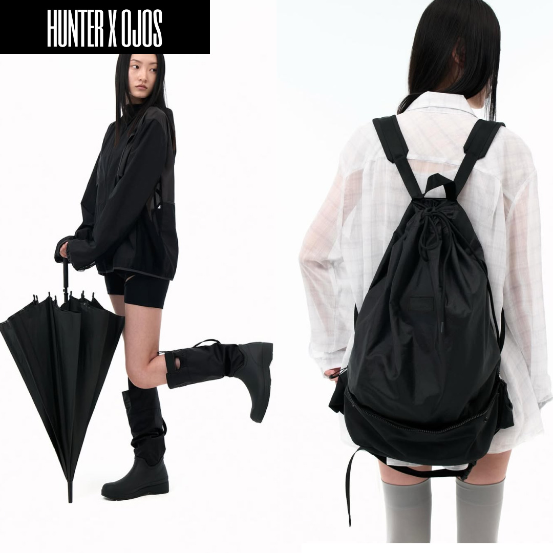 (W) Hunter x Ojos Play Tall Travel Boots Black, Hunter x Ojos Travel Ripstop Backpack Black 착용 스타일 - 3