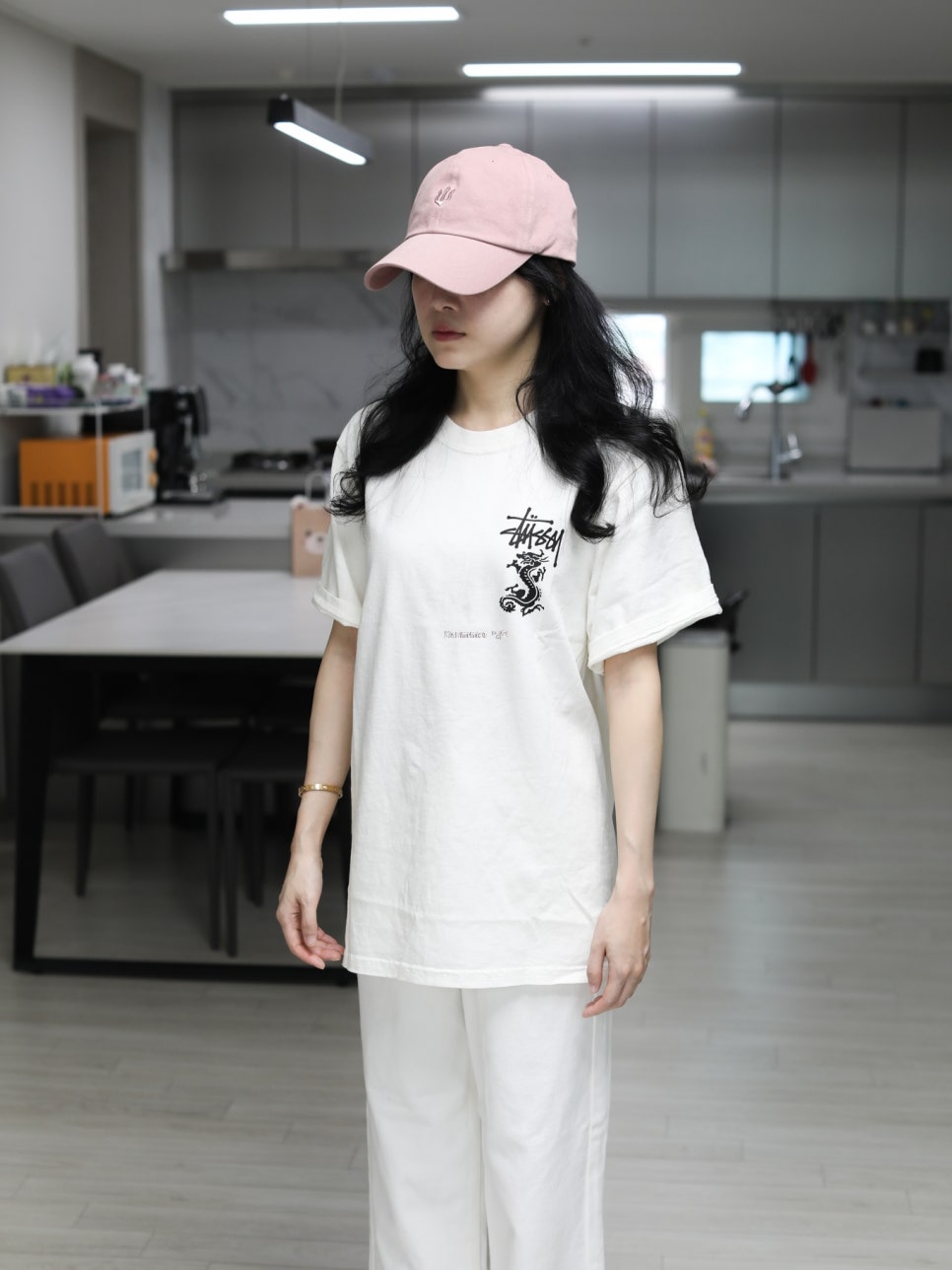 Stussy Double Dragon Pigment Dyed T-Shirt Natural 착용 스타일 - 1