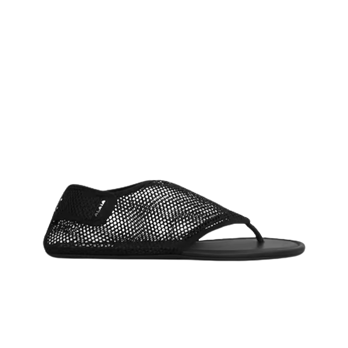 (W) 알라이아 피쉬넷 통 샌들 블랙((W) Alaia Thong Sandals in Fishnet Black)