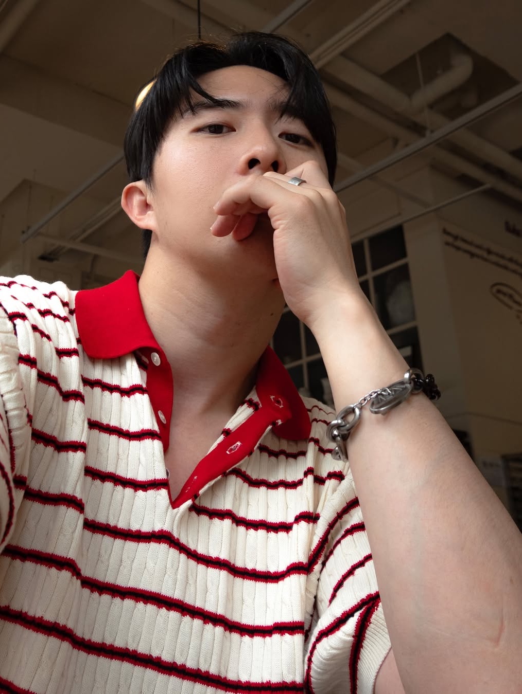 Diesel Dx1531 Two-Tone Stainless Steel Chain Bracelet Silver Black 착용 스타일