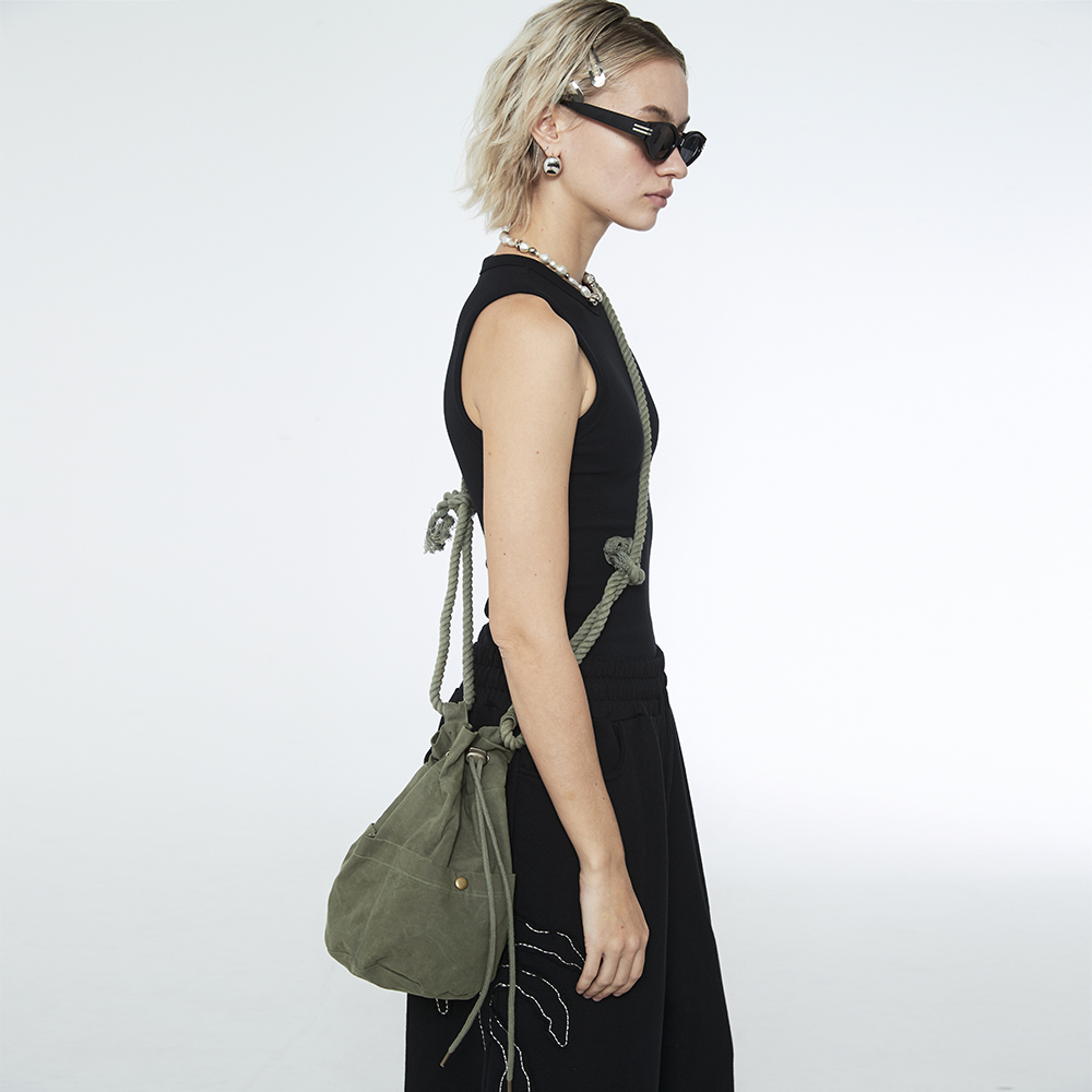 쎄르페 왁스 코튼 히피백 카키(SSERPE Waxed Cotton Hippie Bag Khaki) - 5