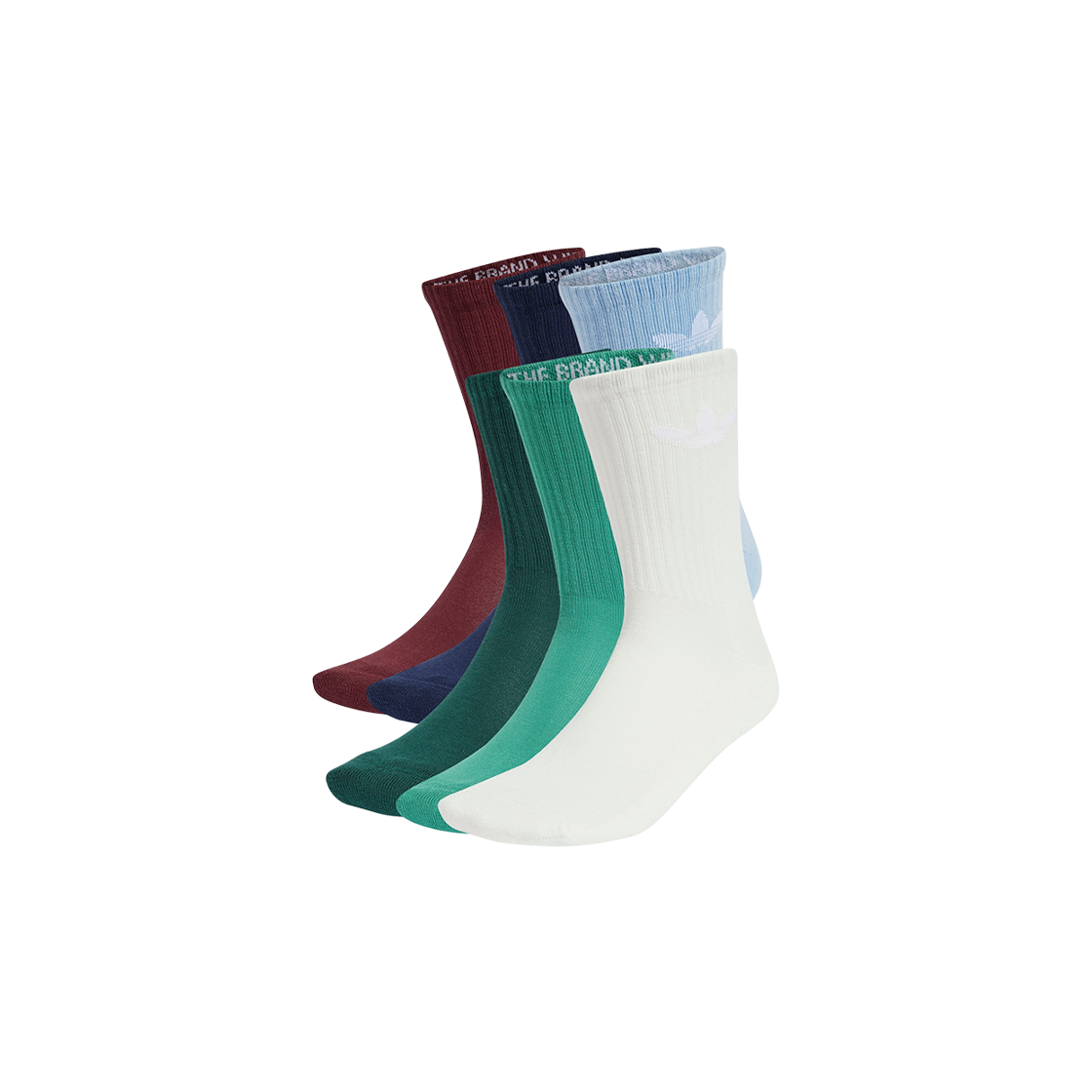 JI9504 Adidas Trefoil Cushion Crew Socks Off White Semi Court Green (6 Pack)