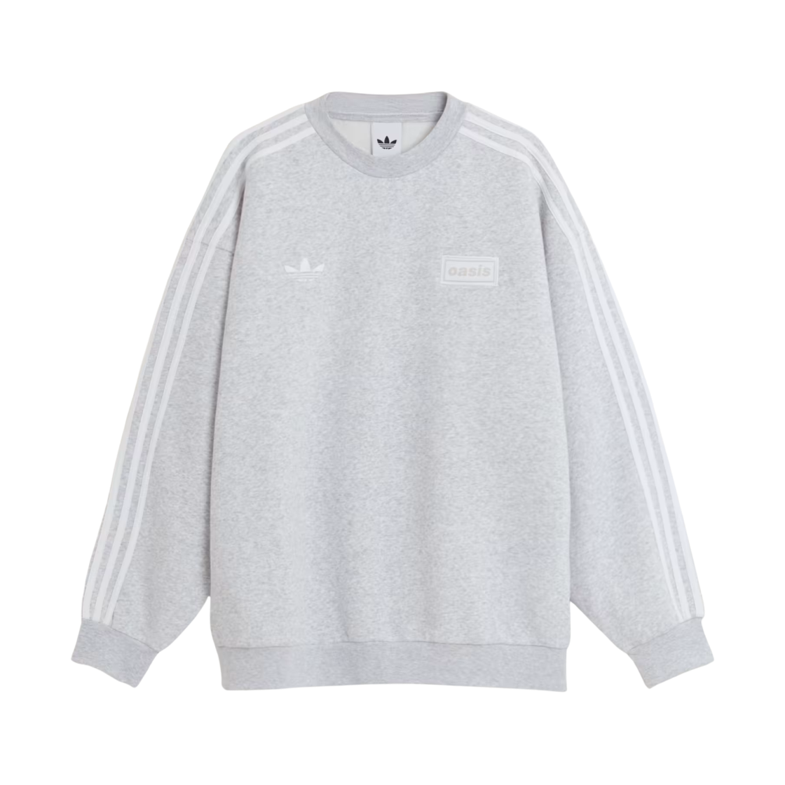 아디다스 x 오아시스 투어 오버사이즈 크루 라이트 그레이 헤더 - US 사이즈(Adidas x Oasis Tour Oversized Crew Light Grey Heather - US Sizing)
