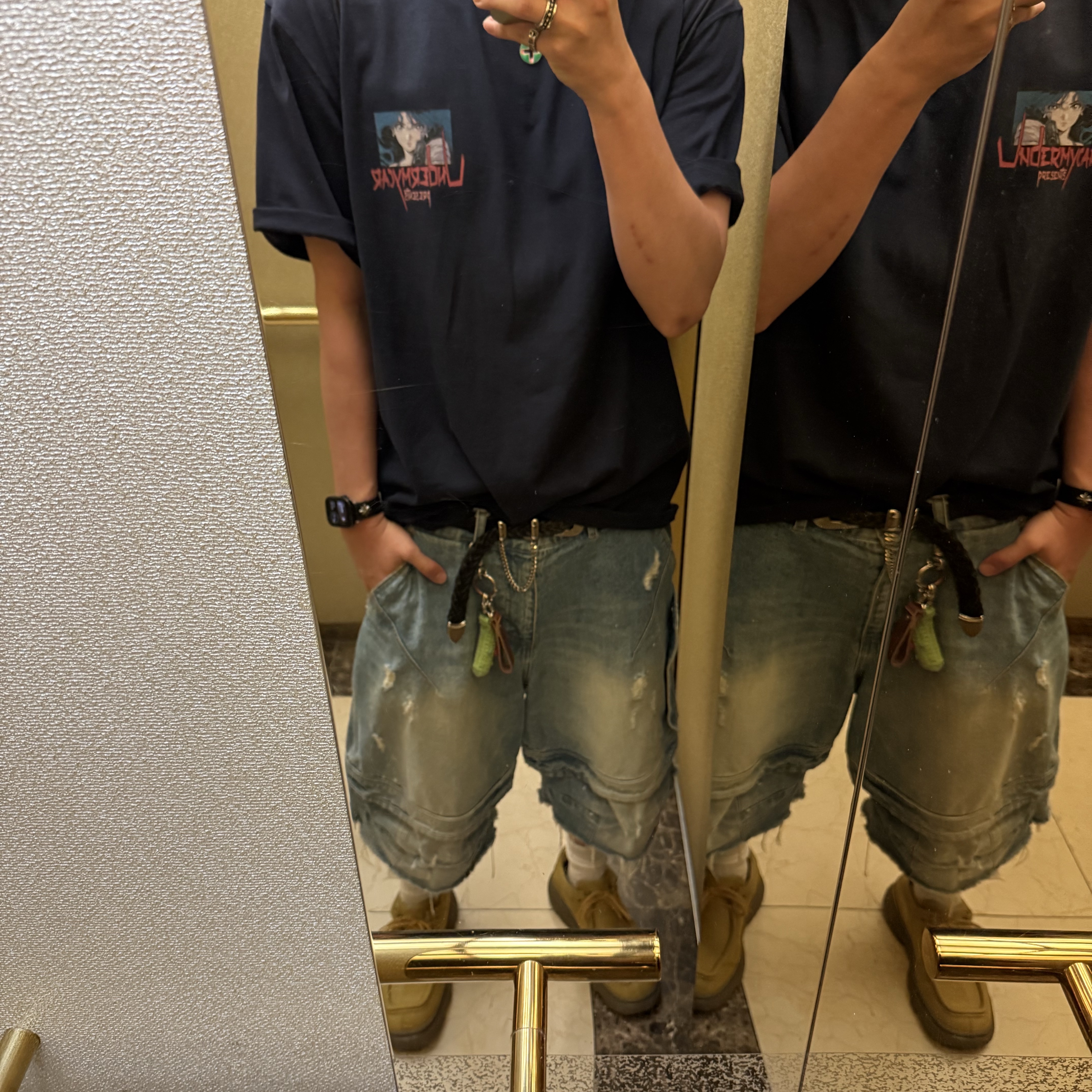 Farfromwhat Far Layered Work Shorts Pants Blue, Burberry Nubuck Creeper Shoes 착용 스타일