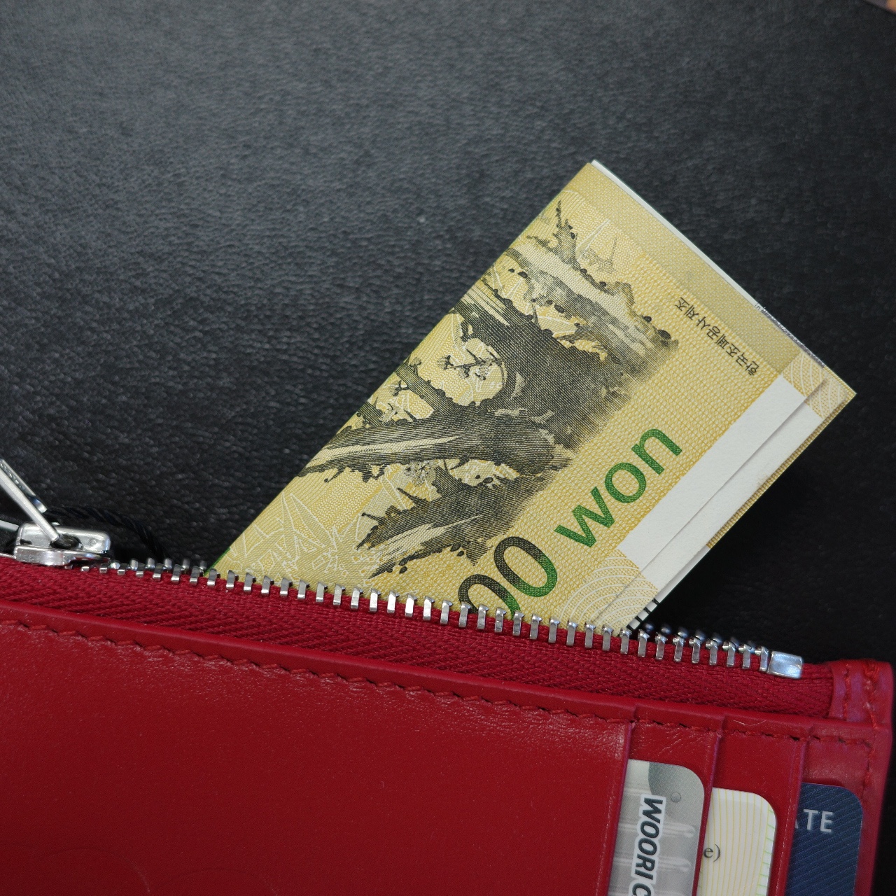 Supreme Leather Zip Card Holder Red 착용 스타일 - 5