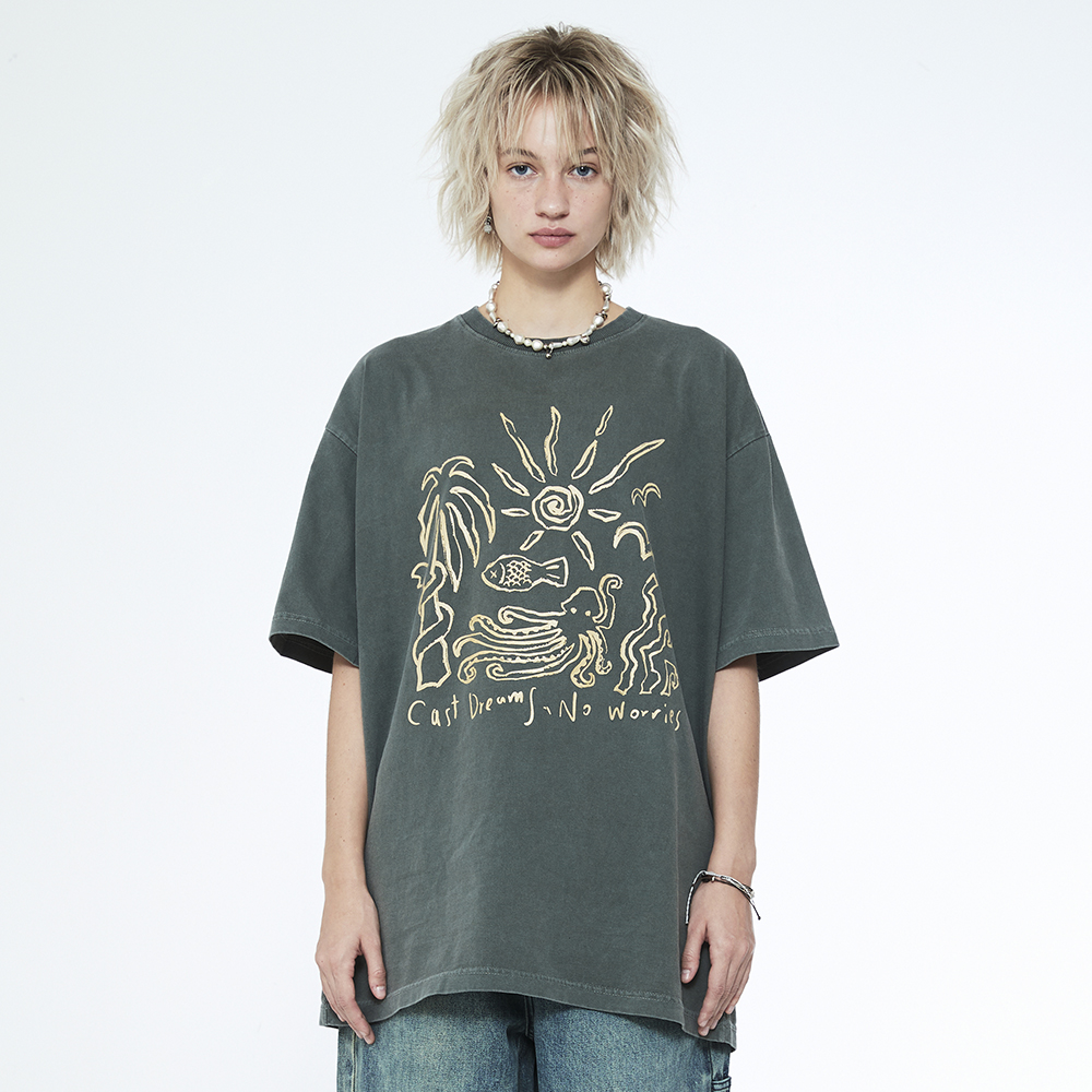 쎄르페 캐스트드림 노워리스 피그먼트 반팔티 카키(SSERPE Cast Dreams No Worries Pigment Half Sleeve T Khaki) - 5