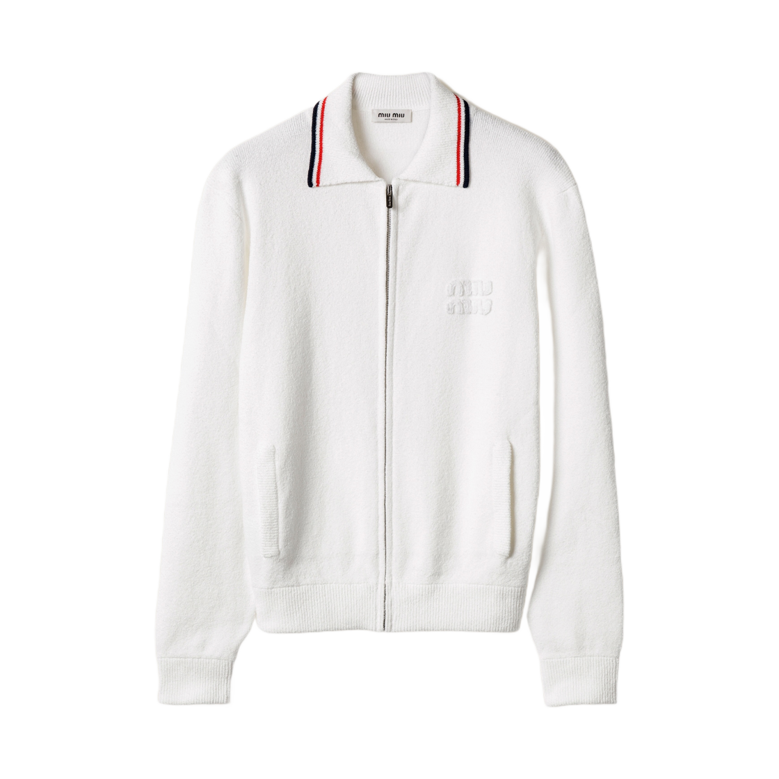 MMF972-17NR-F0009 (W) Miu Miu Cotton Zip Cardigan White