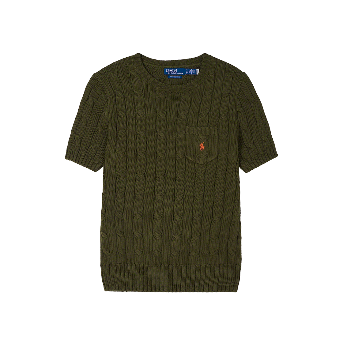 KW5CTSSRLE1GN [30% 적립] Polo Ralph Lauren Women Cable Knit Cotton Short Sleeve Sweater Green - 25FW - 대표 이미지 #1