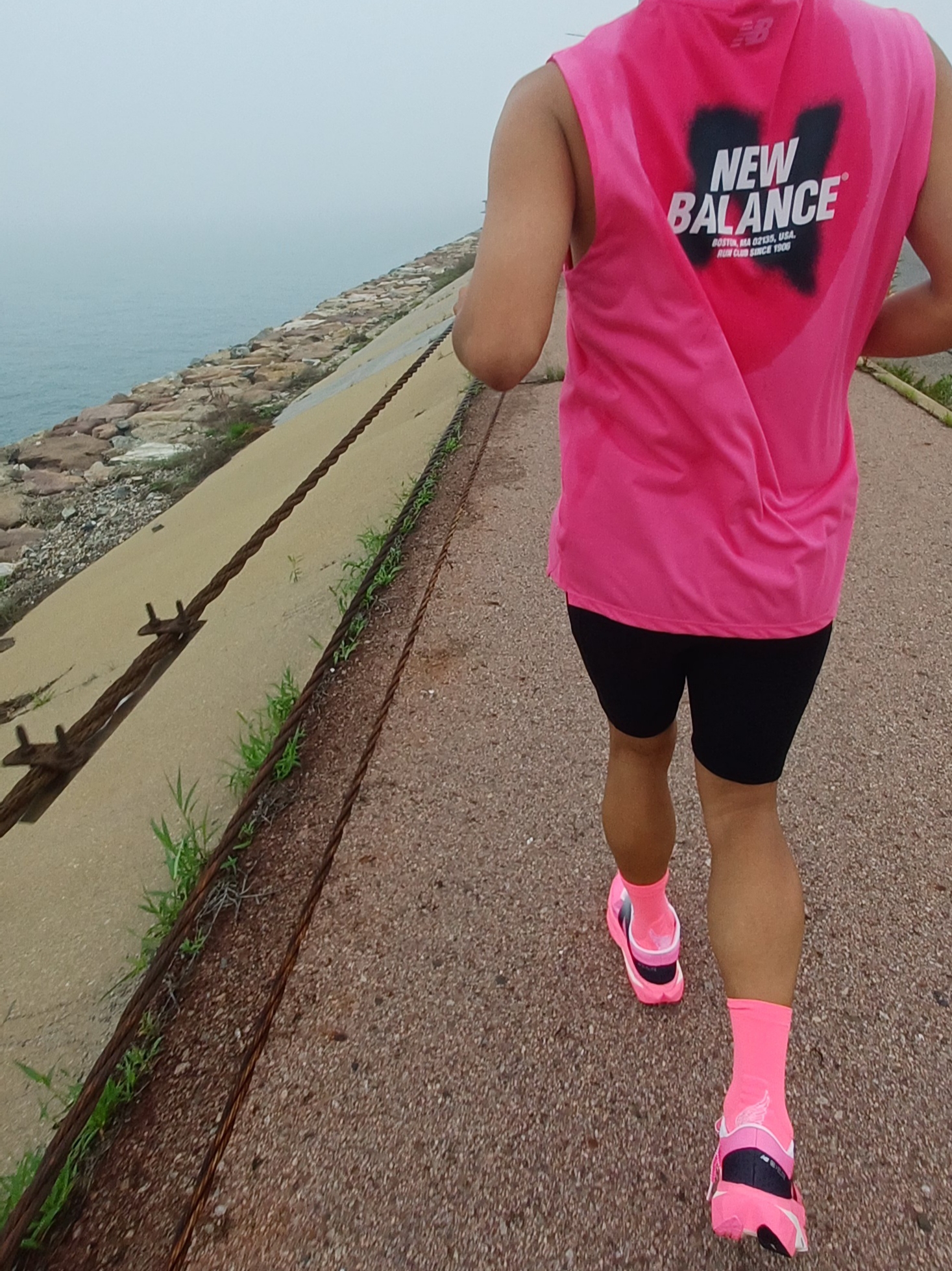New Balance Fuelcell Supercomp Elite v4 Ultra Pink White - 2E Wide, LI2 Black Wing Running Crew Socks Pink 착용 스타일 - 1