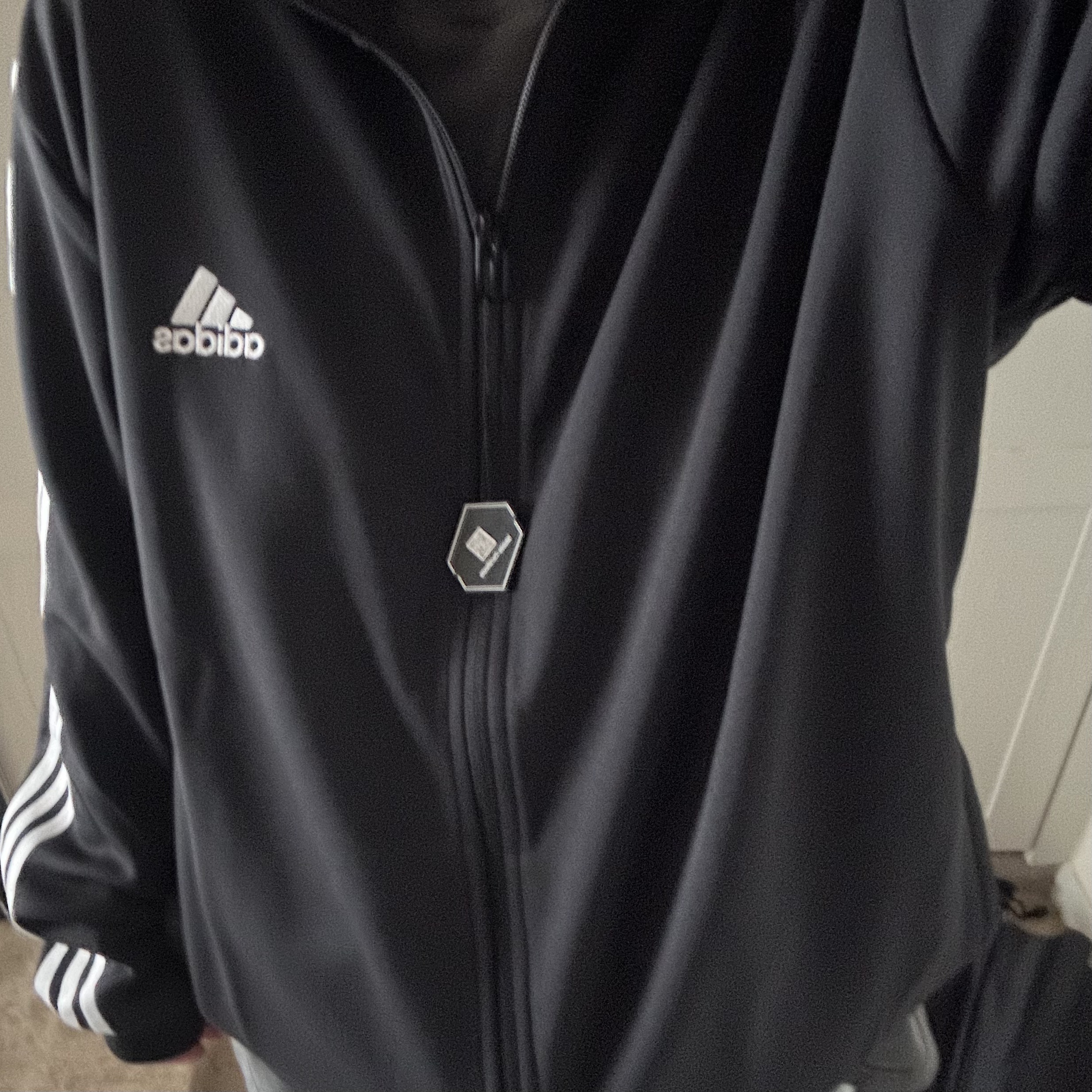 Adidas 3S Regular Fit Double Knit Track Top Black White - KR Sizing 착용 스타일