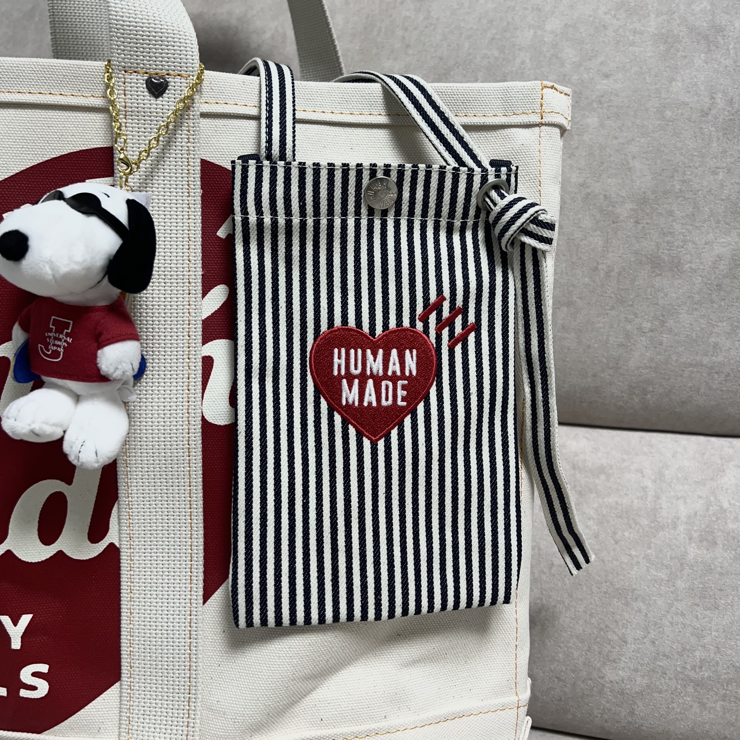 Human Made Hickory Mini Shoulder Bag Blue, Human Made Canvas Tote Large White 착용 스타일
