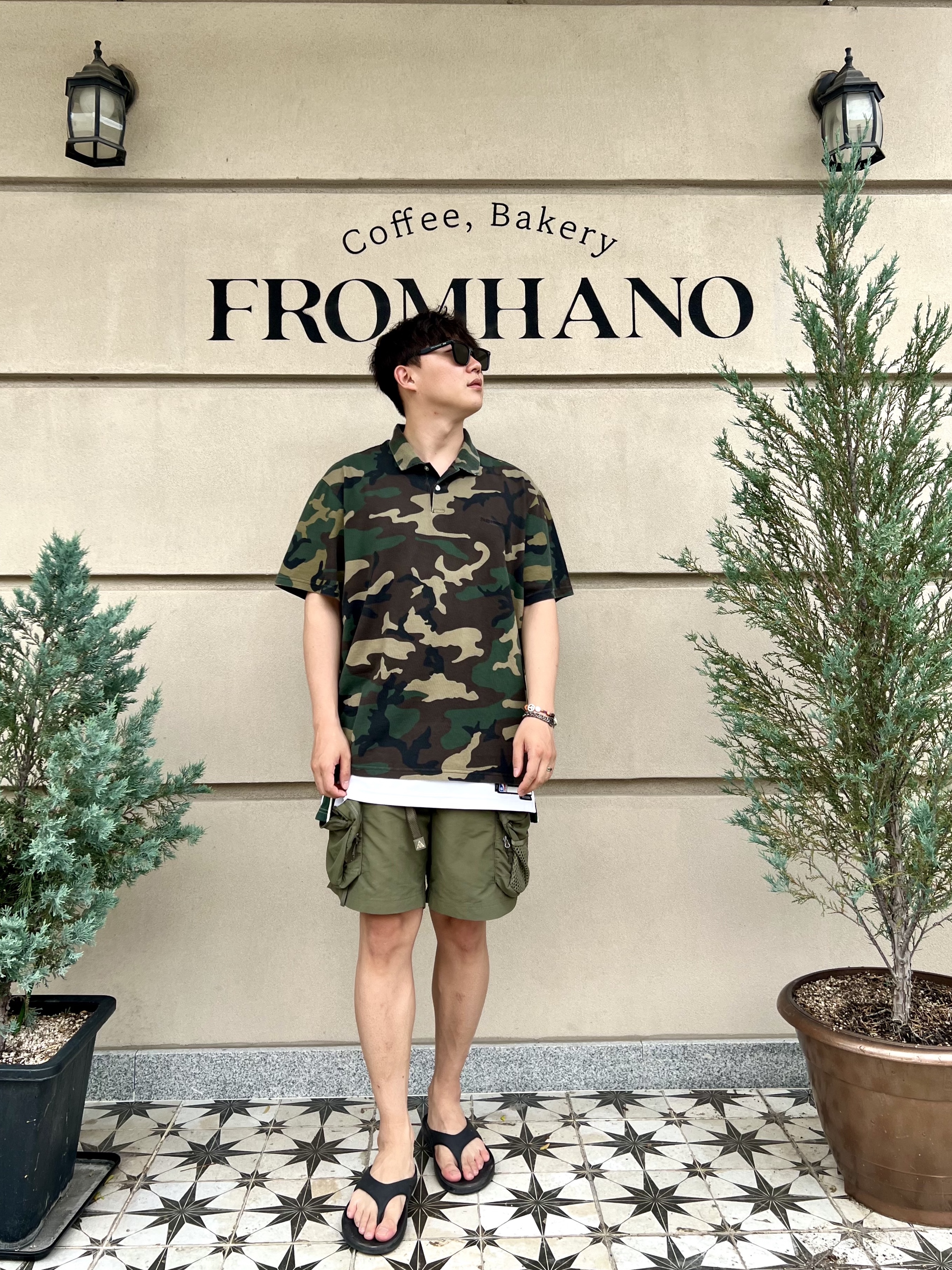 Supreme Washed Camo Polo Woodland Camo - 25SS, Nike ACG Snowgrass Cargo Shorts Medium Olive - Asia 착용 스타일 - 2