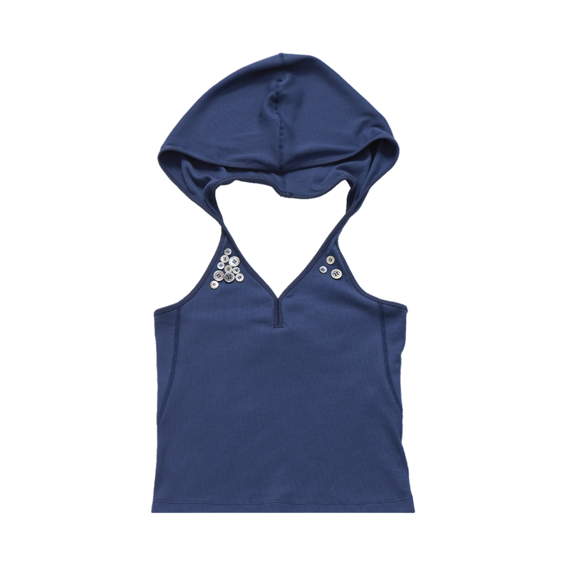MP25HSSL02Nv mnmpair Button Hood Halterneck Top Navy - 대표 이미지 #1