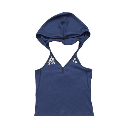 MP25HSSL02Nv mnmpair Button Hood Halterneck Top Navy