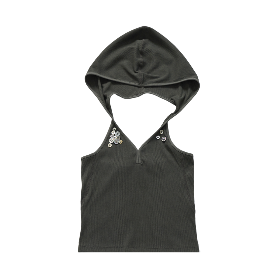MP25HSSL02CH mnmpair Button Hood Halterneck Top Charcoal - 대표 이미지 #1