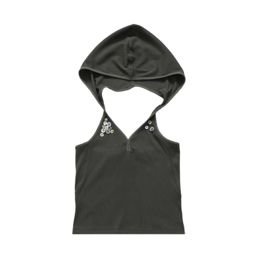 MP25HSSL02CH mnmpair Button Hood Halterneck Top Charcoal