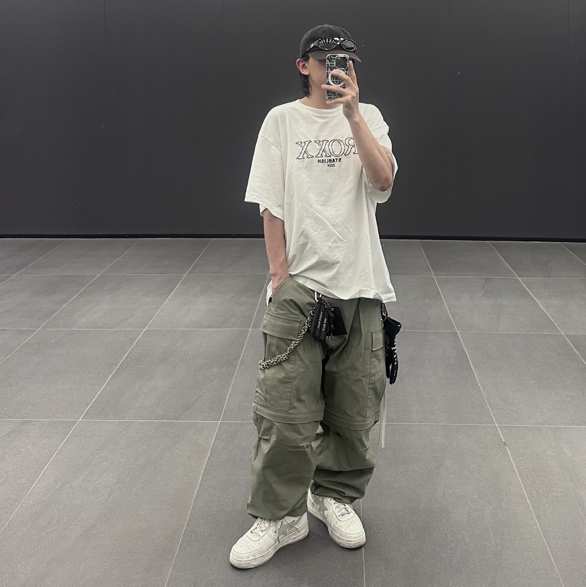 BAPE x JJJJound Bape Sta Low White Light Grey 착용 스타일 - 2