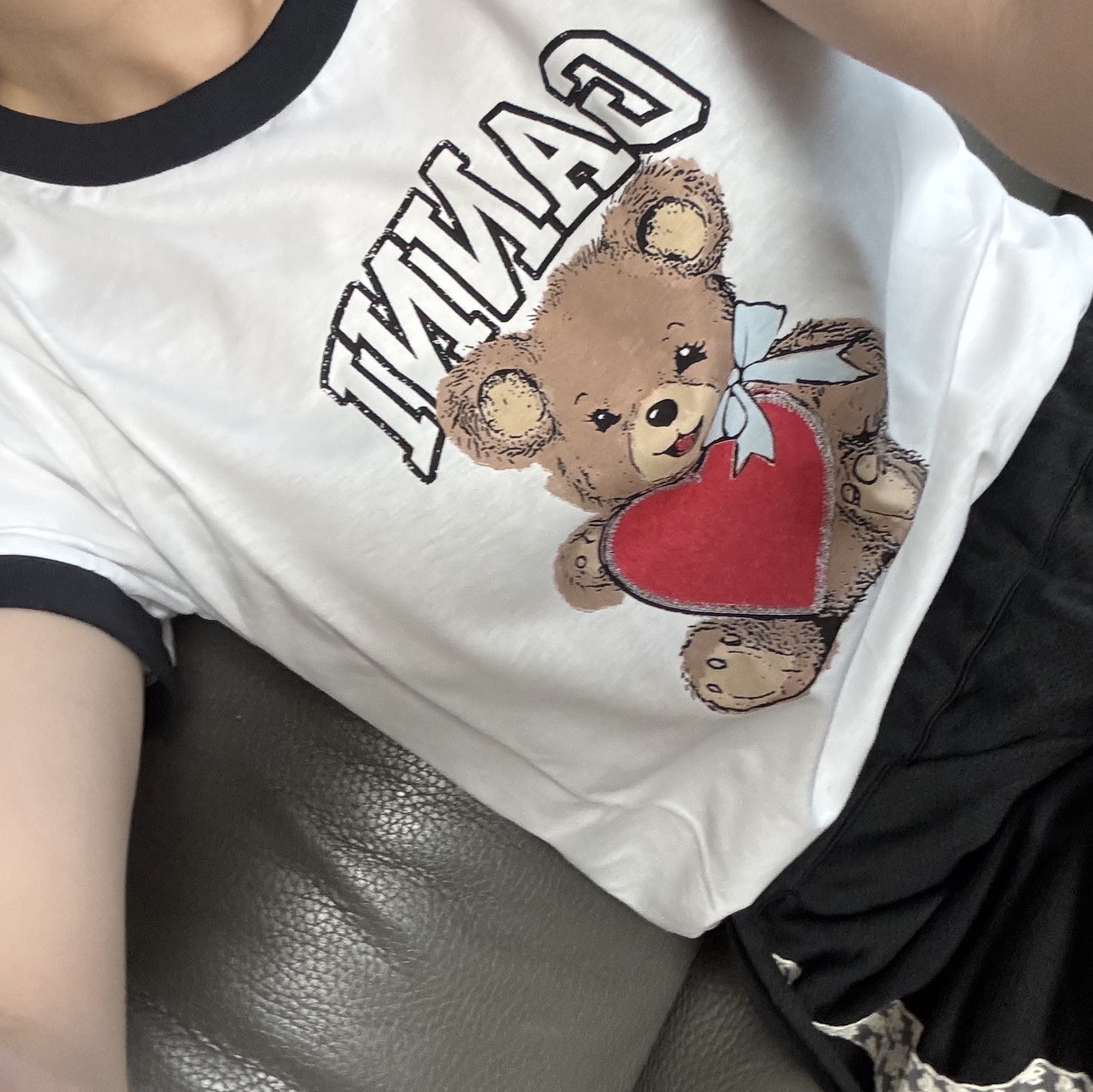 (W) Ganni Basic Jersey Bear T-Shirt White 착용 스타일