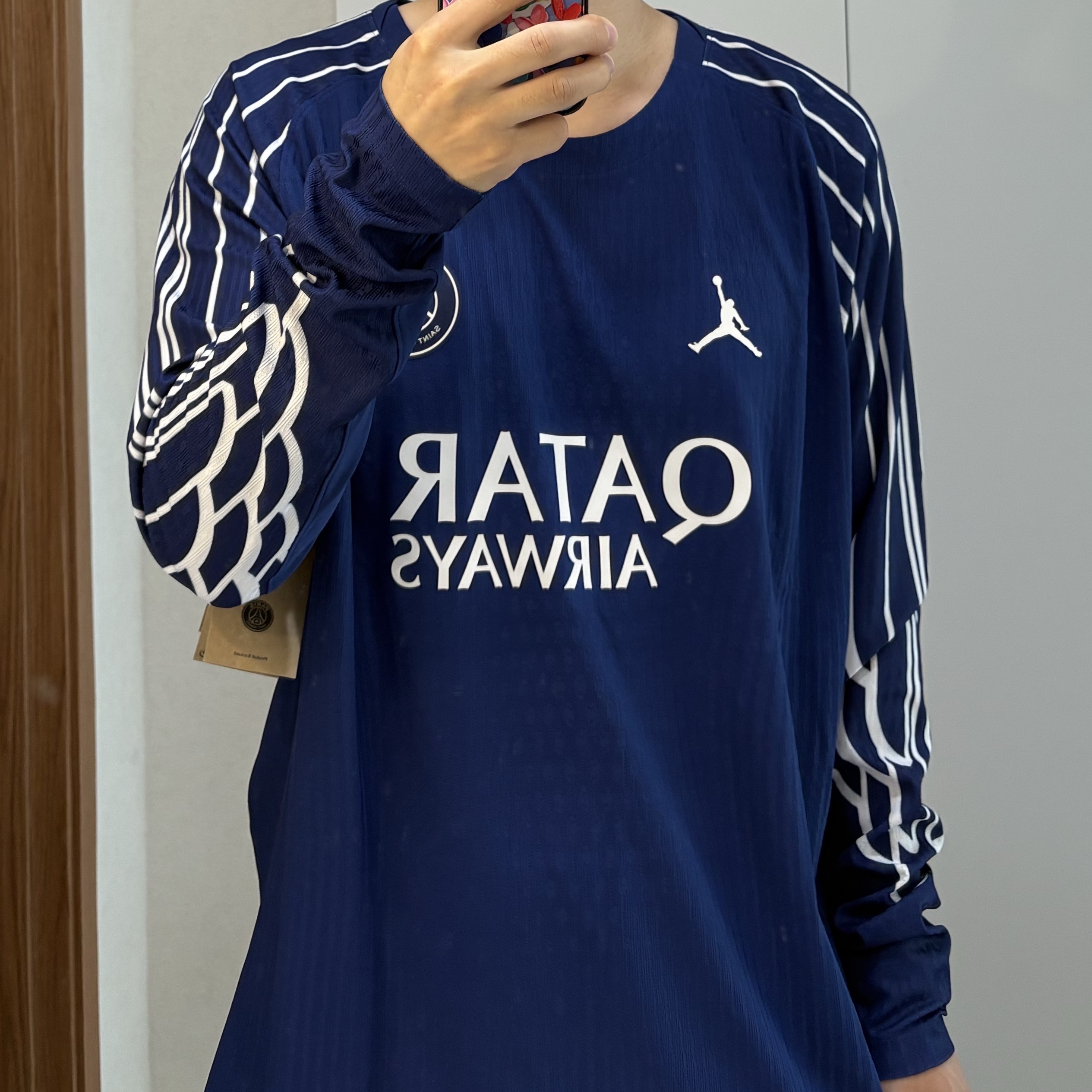 Jordan x Paris Saint-Germain 2024/25 Match 4th Dri-Fit ADV Authentic Long-Sleeve Jersey Blue Void Phantom (Non Marking Ver.) 착용 스타일