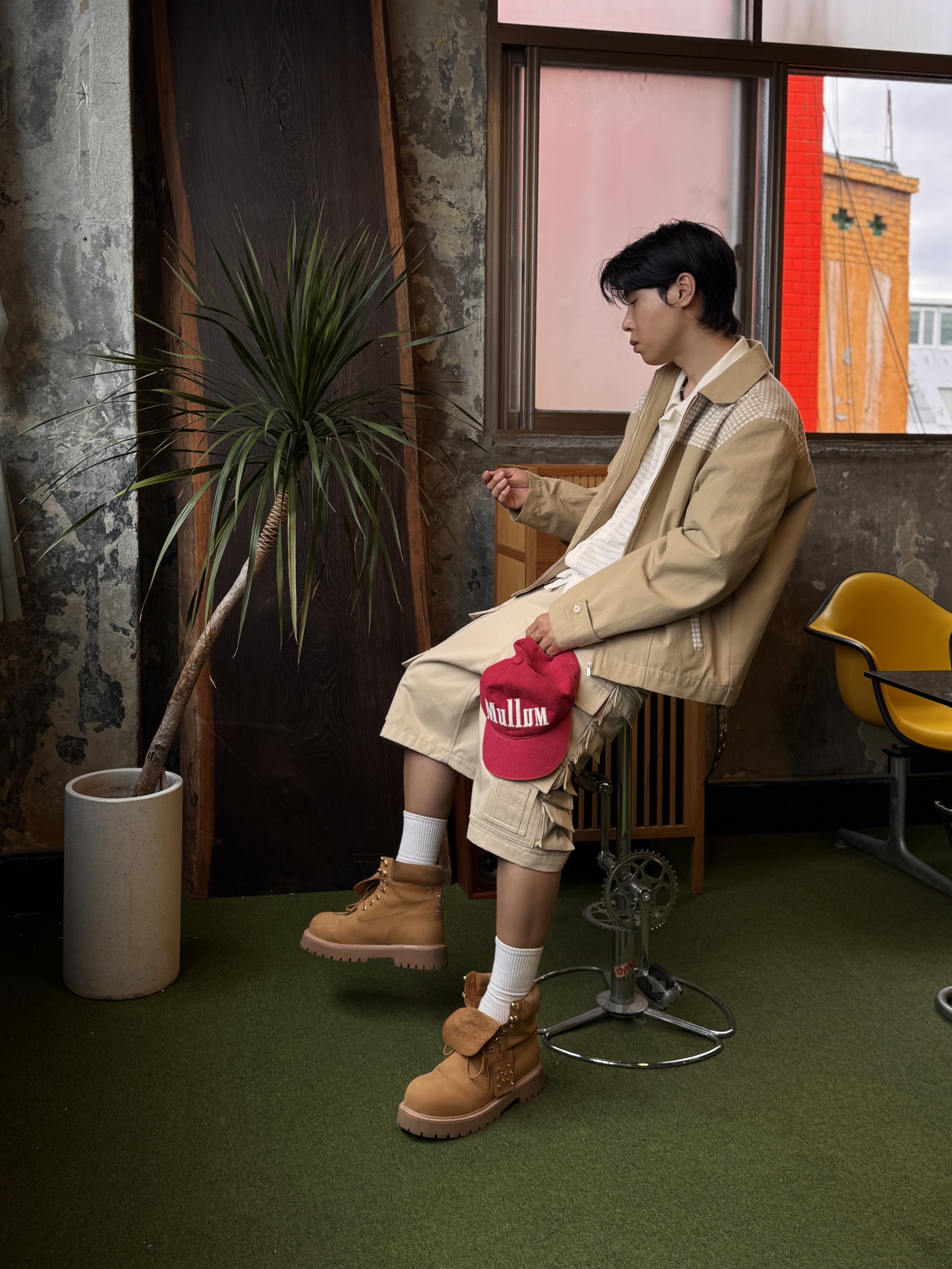 Kinchi x My Name Is Peter Boots - 888 (a) Yellow, MJD x Kamien Double Hole Belt Oak Brown 착용 스타일 - 1