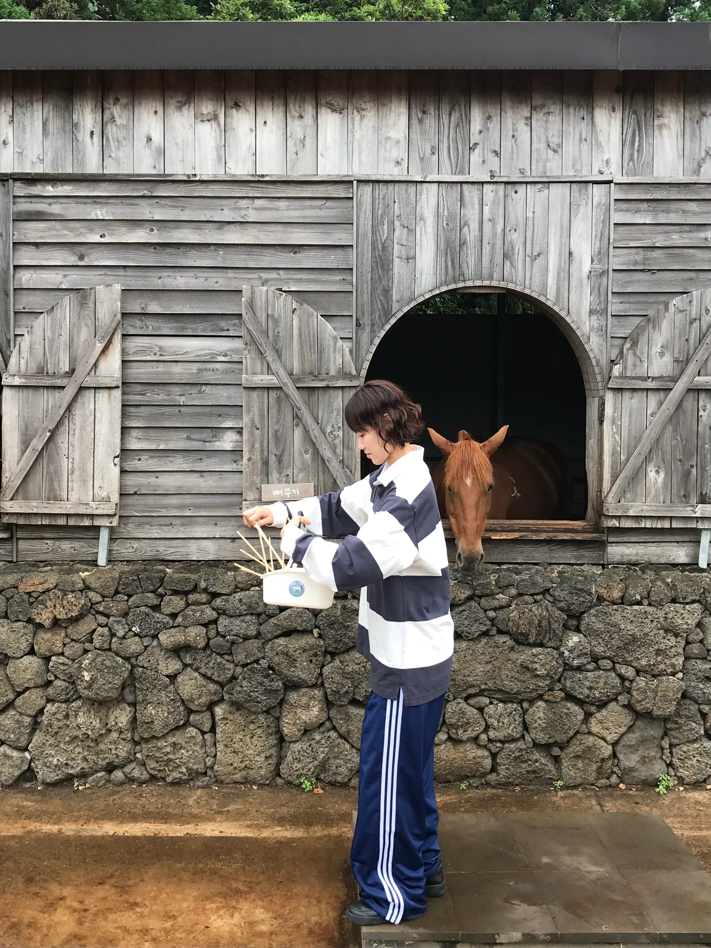Uniqlo x JW Anderson Oversized Rugger Stripe Polo Shirt Navy - KR, (W) Adidas Originals Firebird Loose Track Pants Dark Blue - US Sizing 착용 스타일 - 4