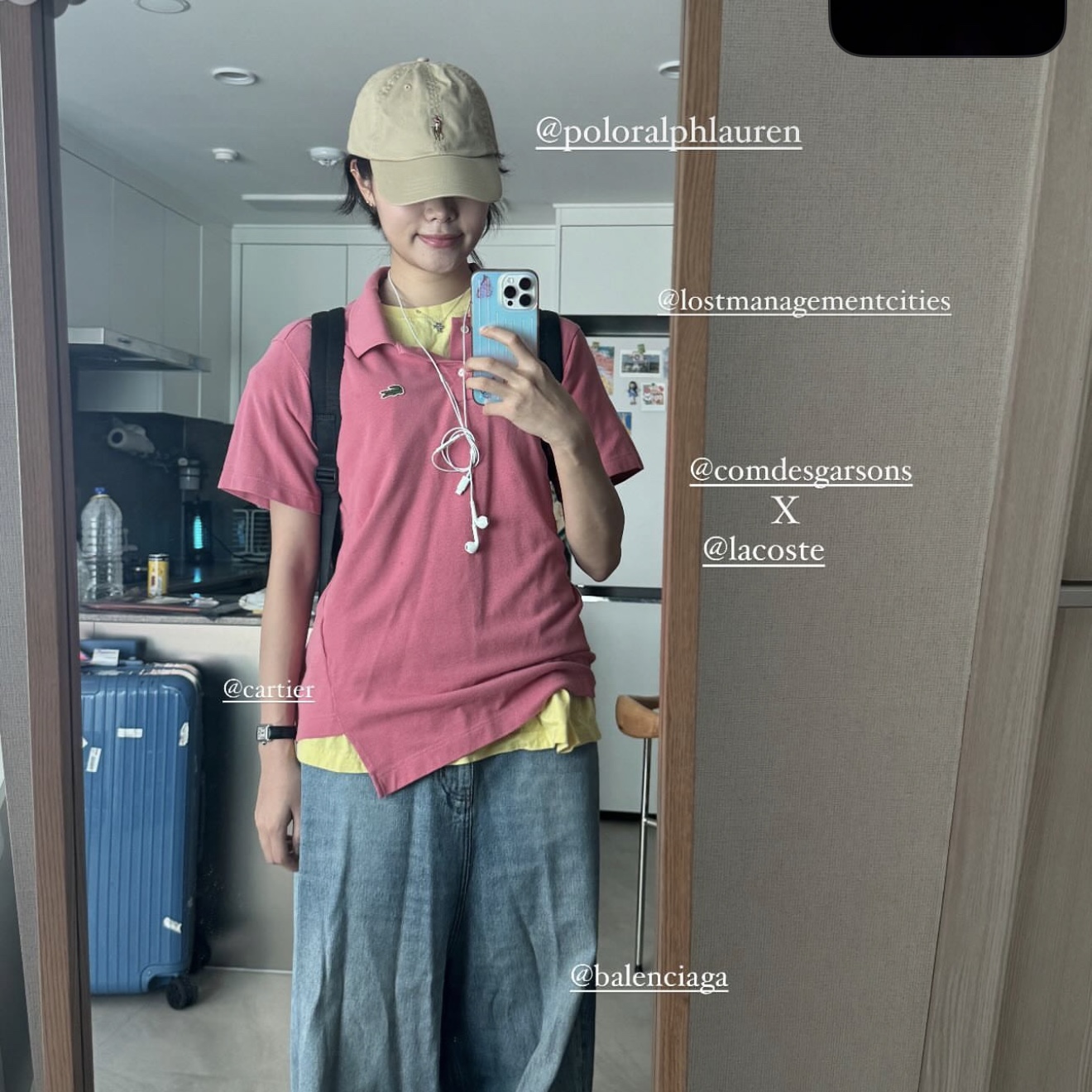 Comme des Garcons Shirt x Lacoste Polo Shirt Pink 착용 스타일
