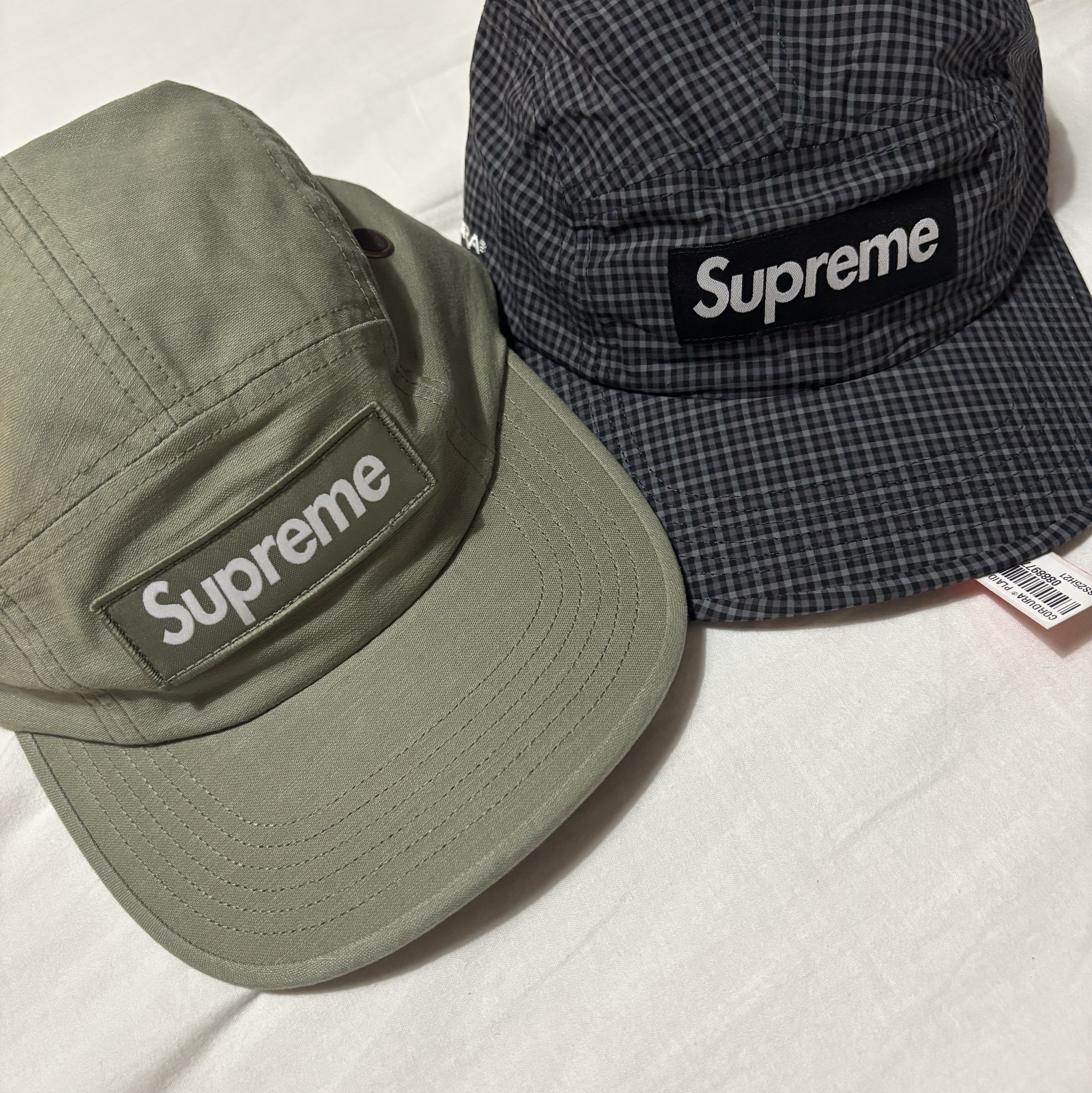 Supreme Cordura Plaid Camp Cap Black - 25SS, Supreme x Zoo York Camp Cap Olive - 25SS 착용 스타일