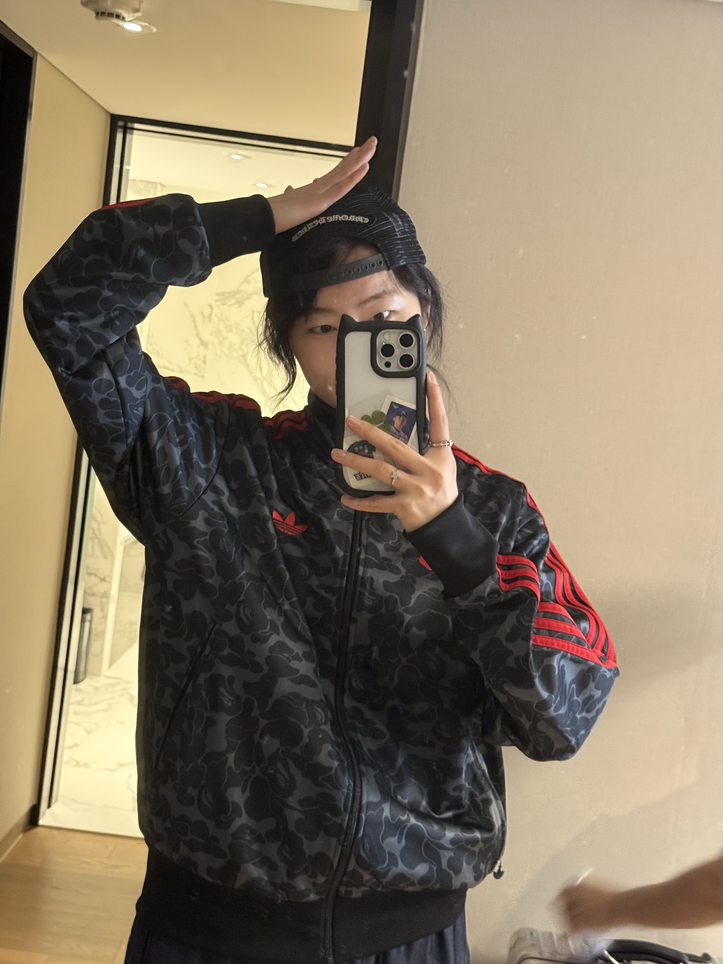 Adidas x BAPE Allover Print Track Top Black - KR Sizing 착용 스타일
