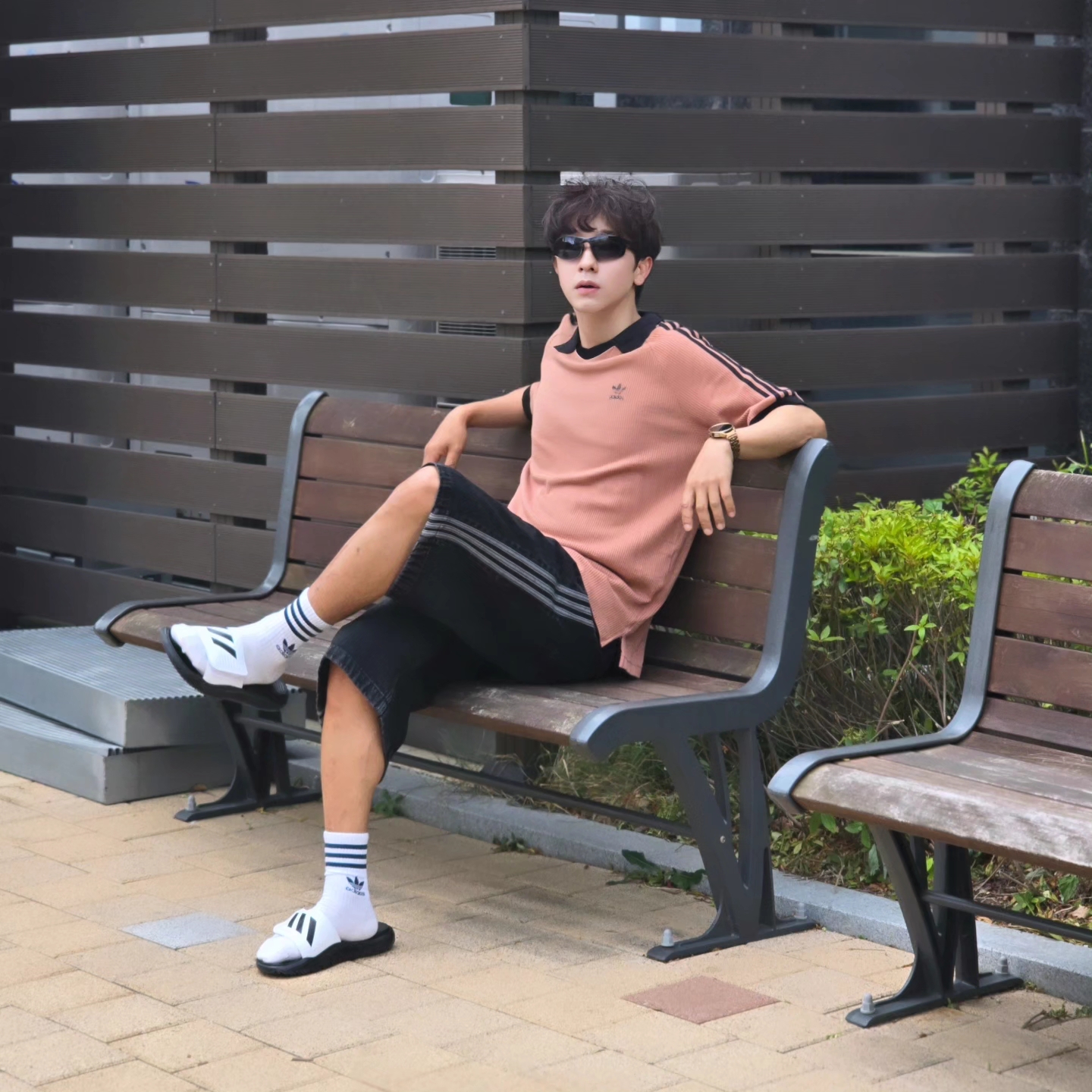 Adidas Adicolor Classics Waffle Polo Shirt Clay Strata - KR Sizing, Adidas Adicolor Classics Waffle Polo Shirt Clay Strata - US Sizing 착용 스타일 - 4