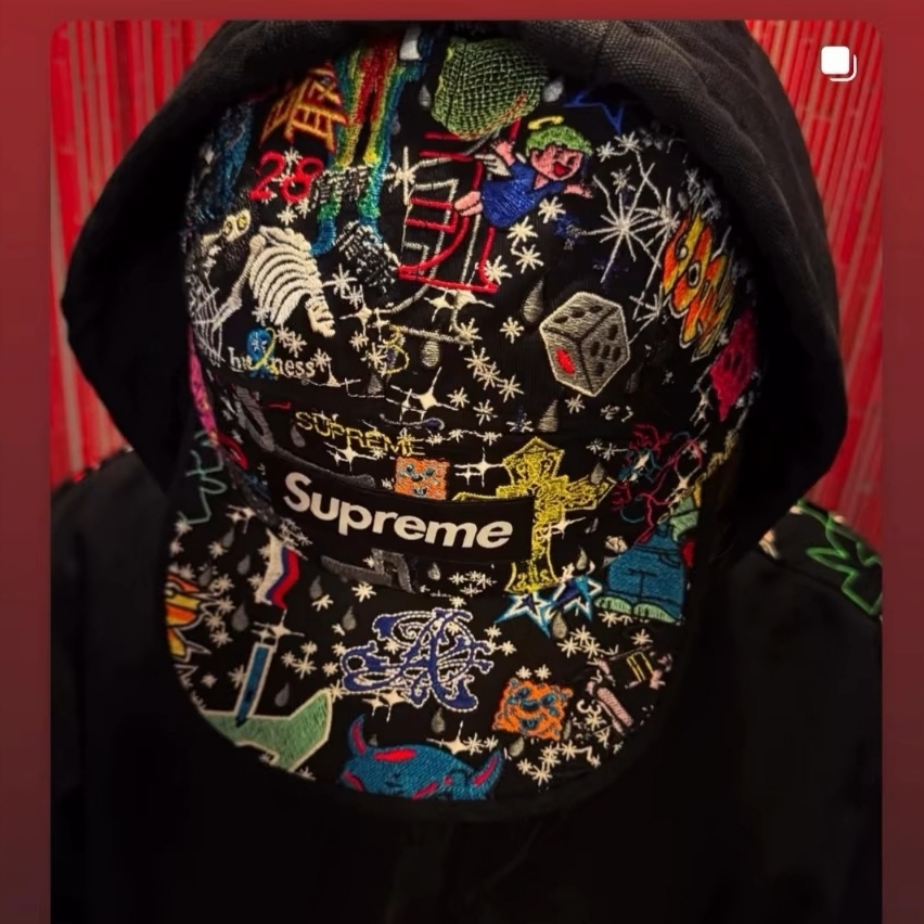 Supreme AOI Embroidered Camp Cap Black - 25SS 착용 스타일 - 5