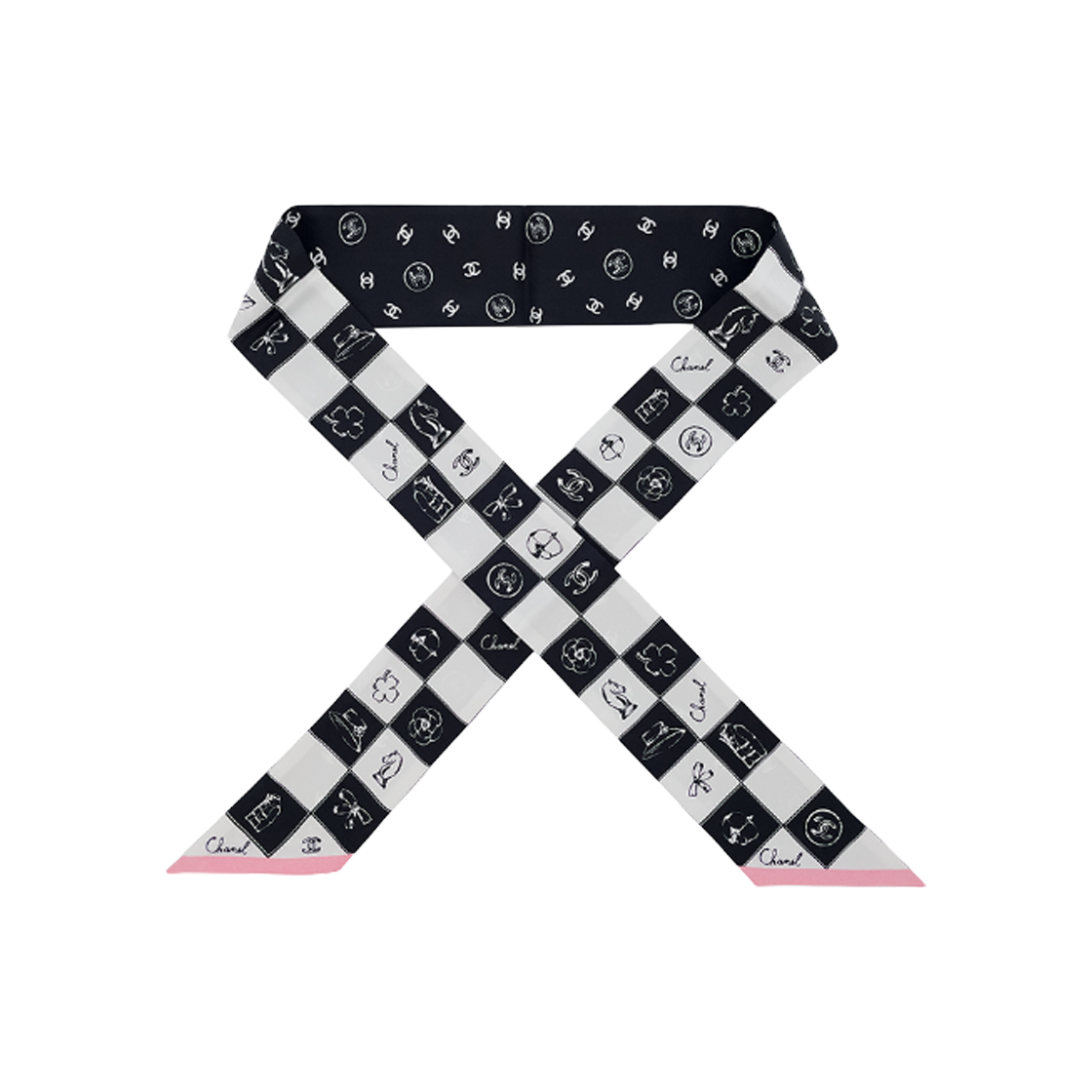 IT9PFFNPPPUH [S등급] Chanel Vintage Check Twilly Black/White/Pink - 대표 이미지 #1
