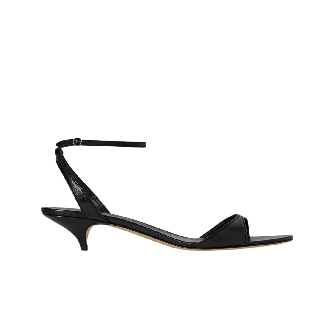 (W) 더 로우 비카 레더 앵클 스트랩 키튼 힐 블랙((W) The Row Vika Leather Ankle Strap Kitten Heel Black)