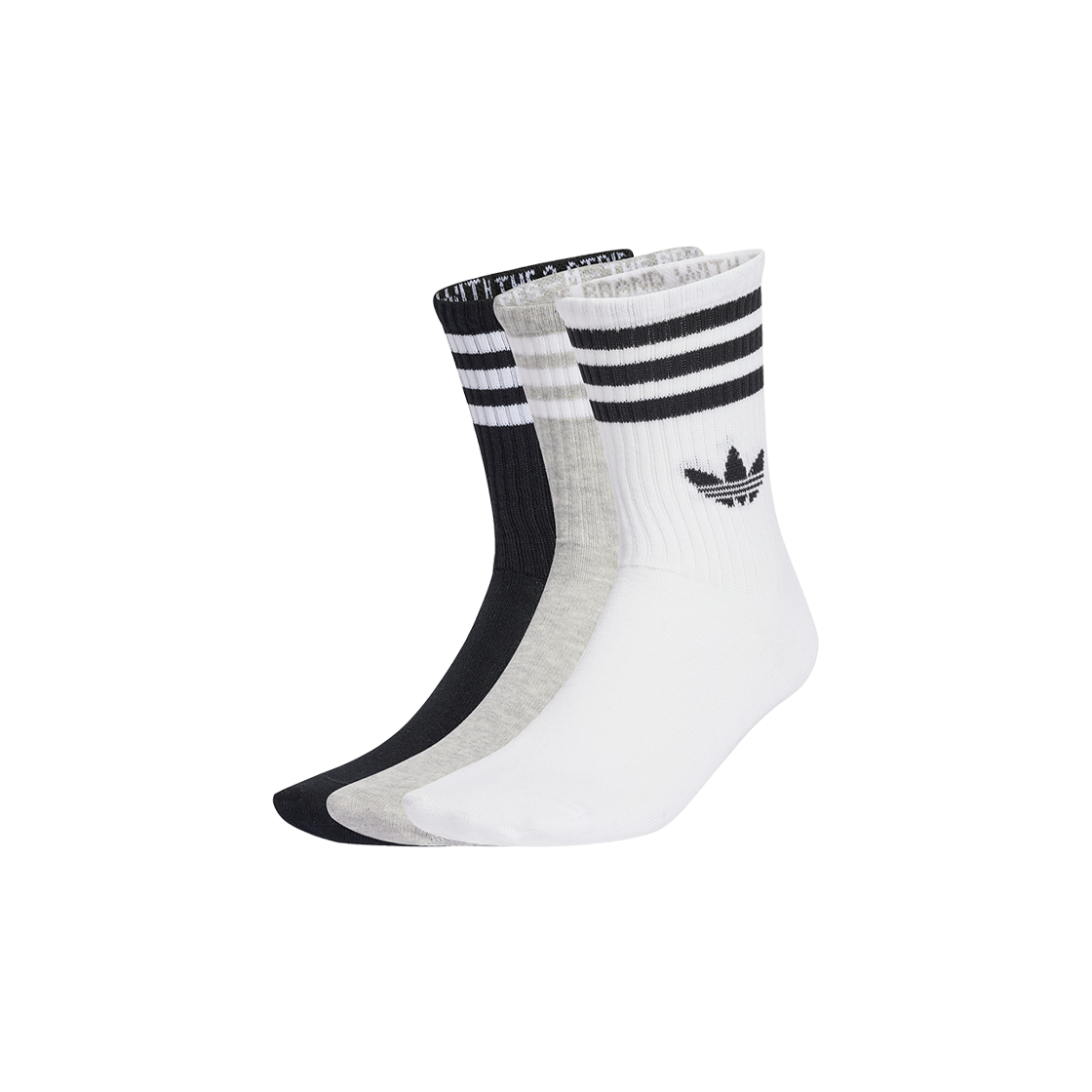 아디다스 삼선 크루 삭스 화이트 미디움 그레이 헤더 (3개입)(Adidas 3-Stripes Crew Socks White Medium Grey Heather (3 Pack)) - 1