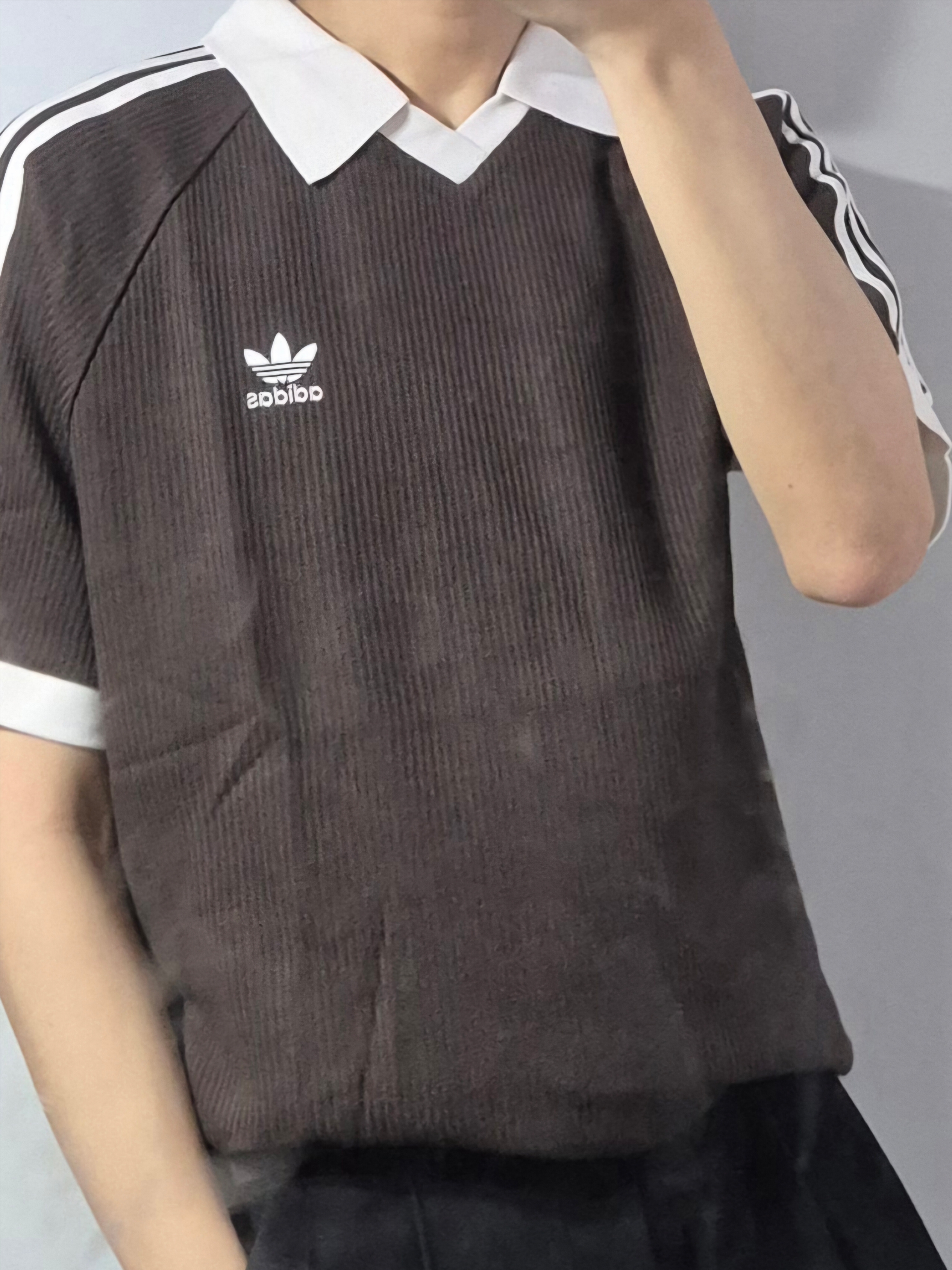Adidas Waffle Short Sleeve Polo Shirt Dark Brown - KR Sizing 착용 스타일 - 1