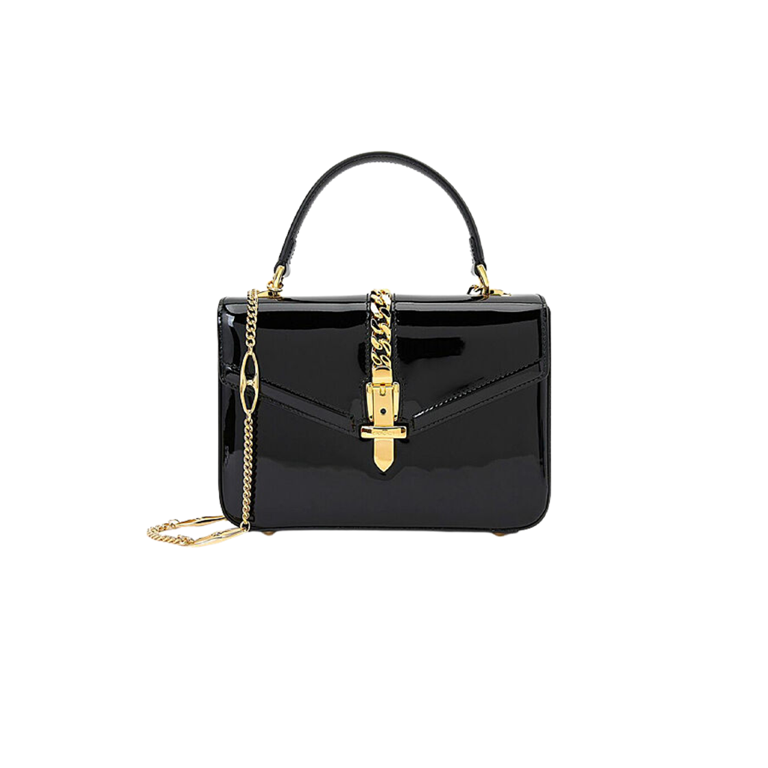 589479-1J70G-1000 Gucci Sylvie 1969 Patent Mini Top Handbag Black
