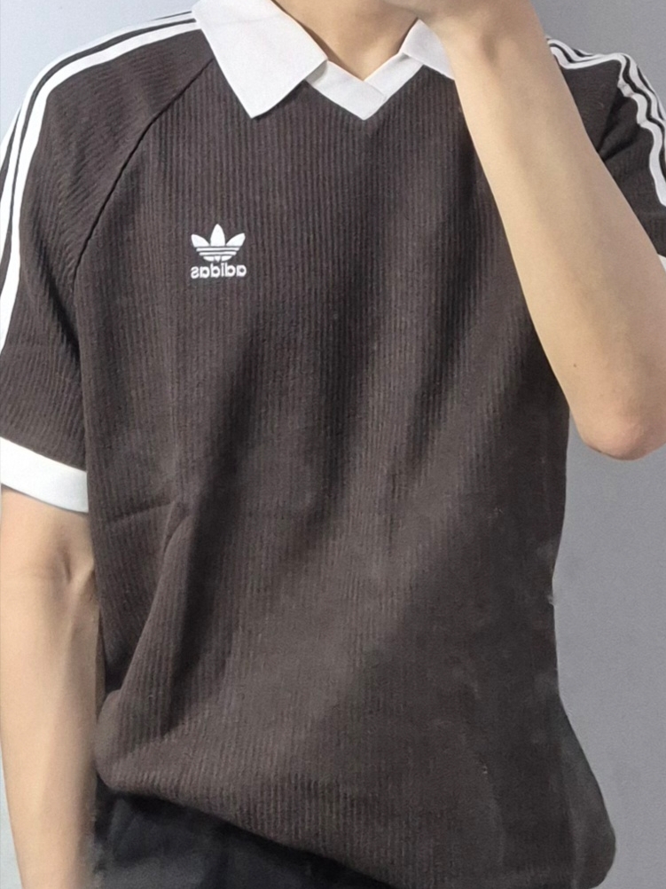 Adidas Waffle Short Sleeve Polo Shirt Dark Brown - KR Sizing 착용 스타일 - 2