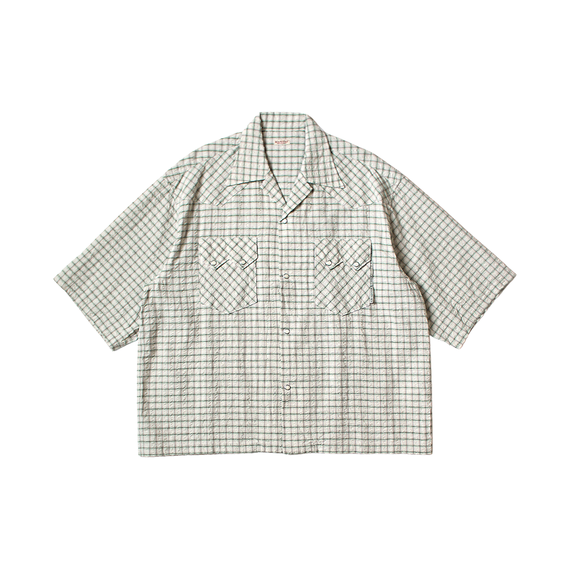 K2504SS145 Kapital Cotton Linen Soccer Check Open Collar Western Big Shirt Green