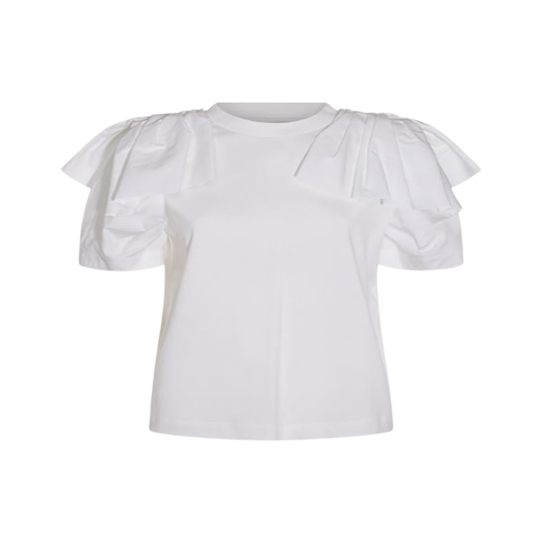 (W) 알렉산더 맥퀸 러플 코튼 티셔츠 화이트((W) Alexander McQueen Cotton T-Shirt with Ruffles White)