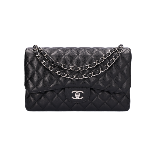 ITHGVGJ2VUC2 CHANEL Classic Large Flap Bag Grained Calfskin Black Silver Hardware
